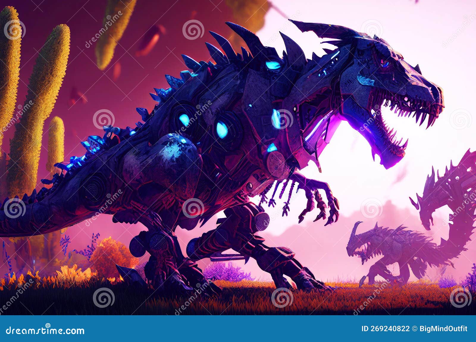 Mechanical Dinosaur Abstract Generative Ai Illustration Stock
