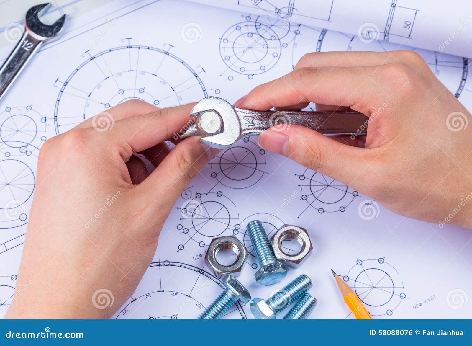 mechanical design engineer drawing man s hand compass work technical drawings pencil compass calculator hand man 58088076