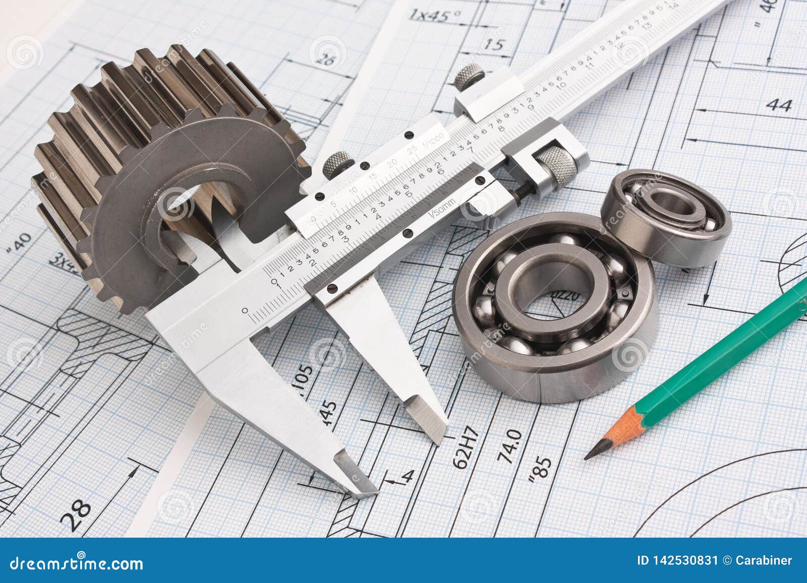 Mechanical Drawing and Pinion Stock Image Image of education