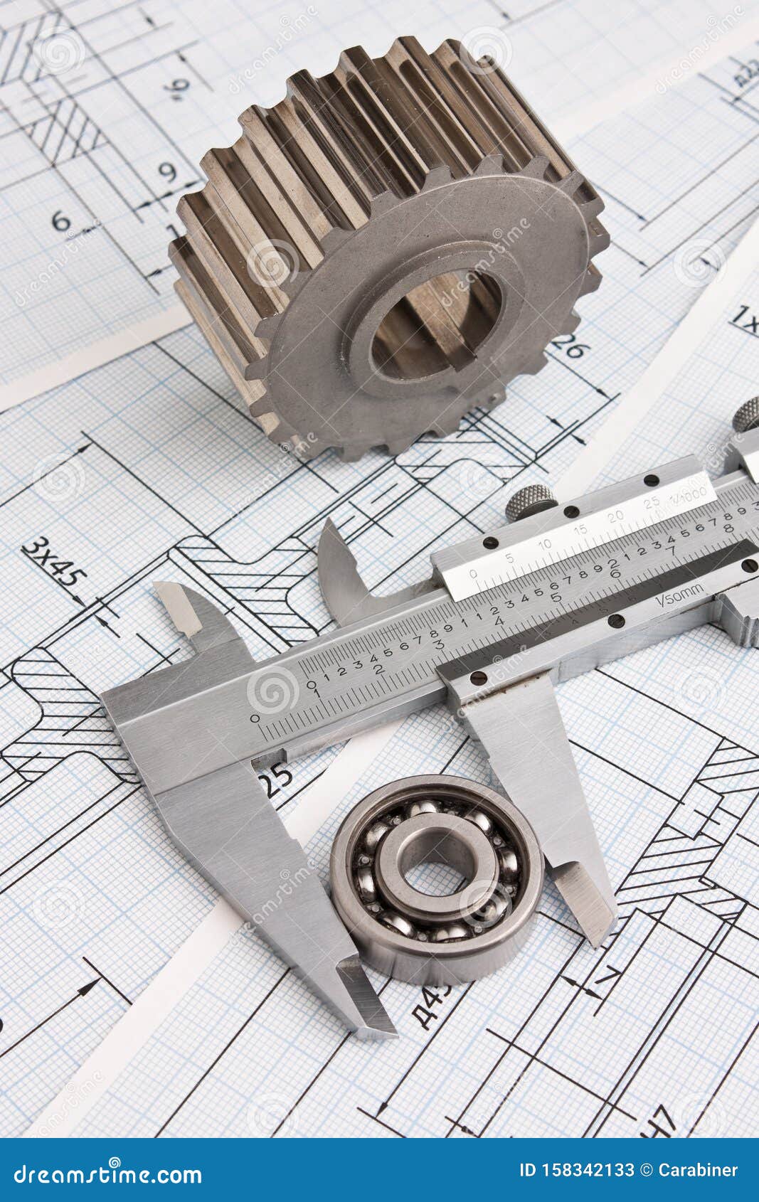 Mechanical Drawing and Pinion Stock Image Image of details, business
