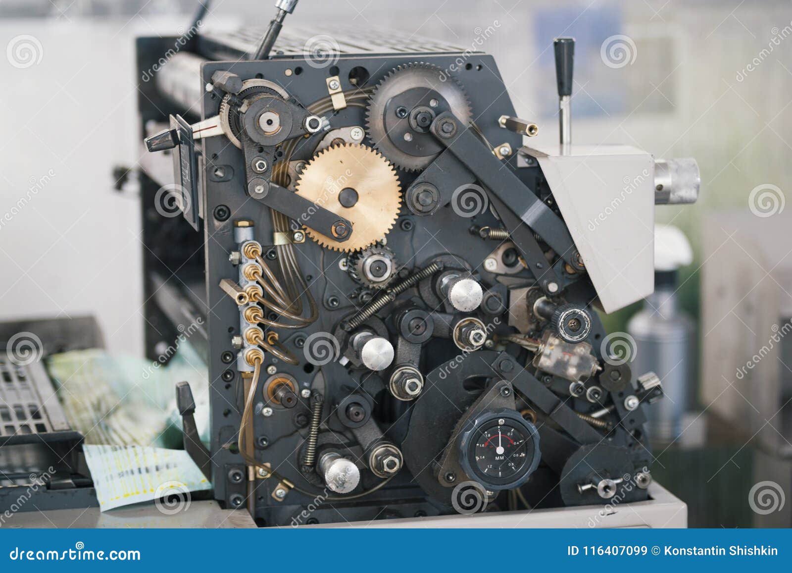 Mechanical Elements of Printing Press Machine in a Printing Plant Stock