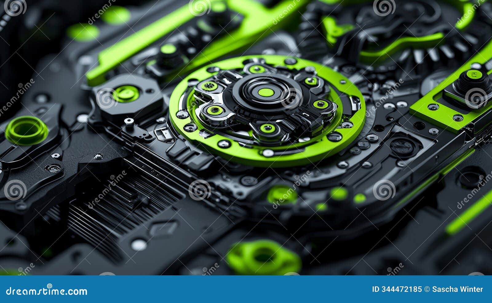 mechanical green and black abstract background. generative ai