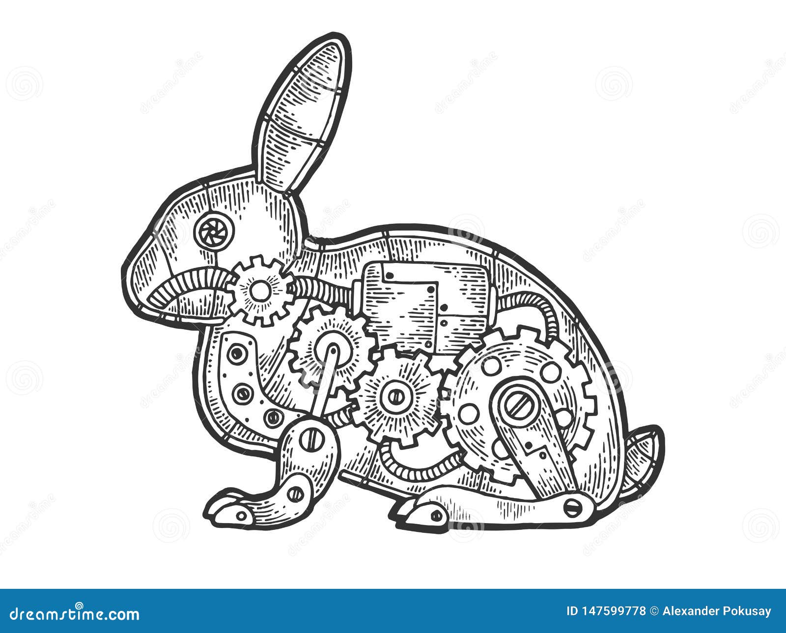 Mechanical Hare Rabbit Animal Sketch Engraving Stock Vector - Illustration  of black, poster: 147599778