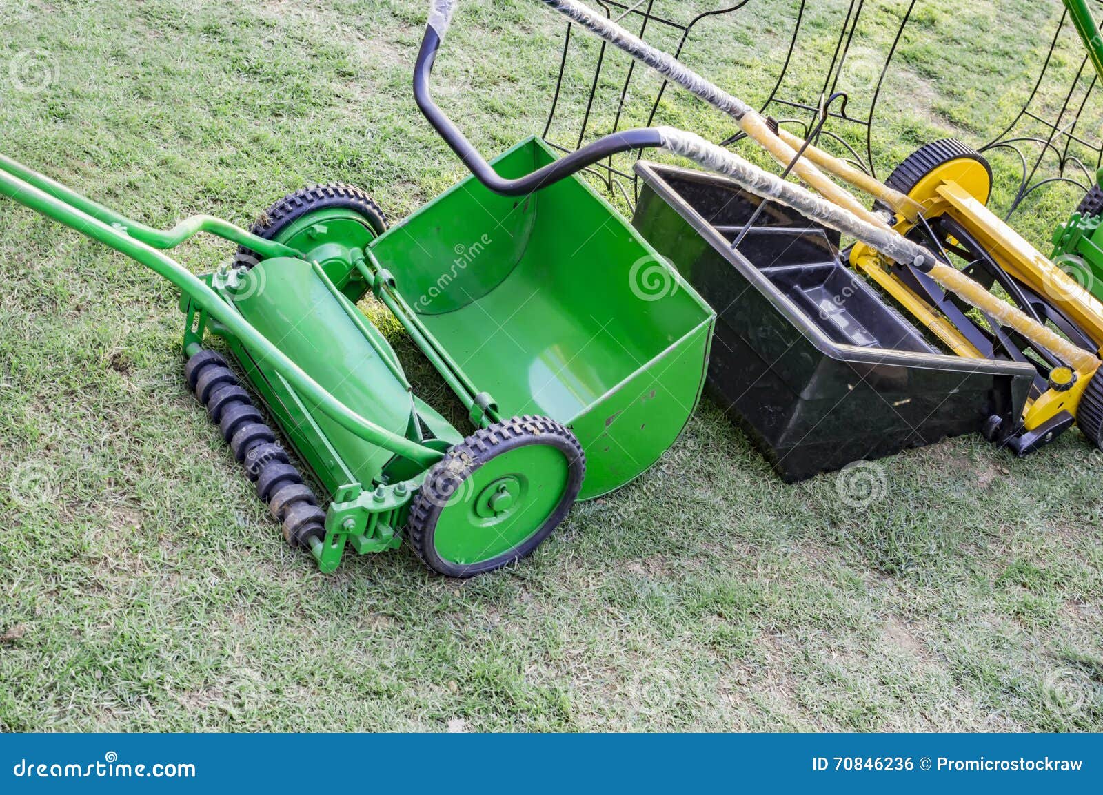 Mechanical lawn mower stock photo. Image of trimming 70846236
