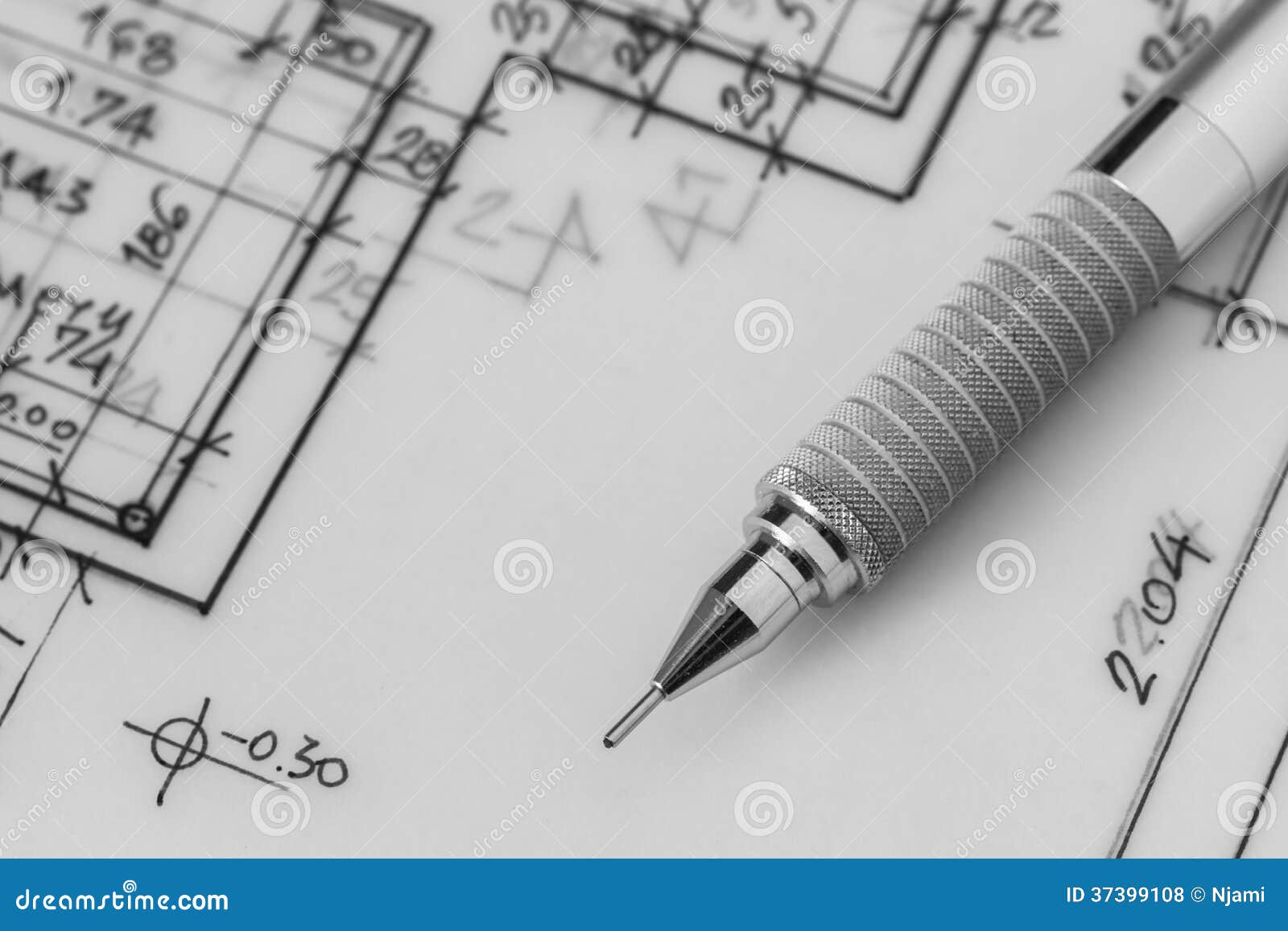 Mechanical Pencil on Drawing Stock Photo - Image of metal, grip: 37399108