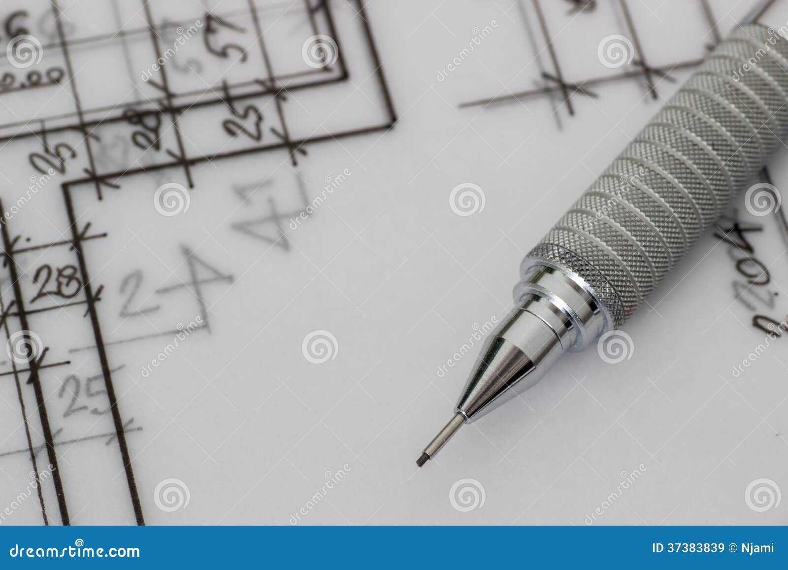 Mechanical Pencil On Drawing Royalty Free Stock Images - Image: 37383839