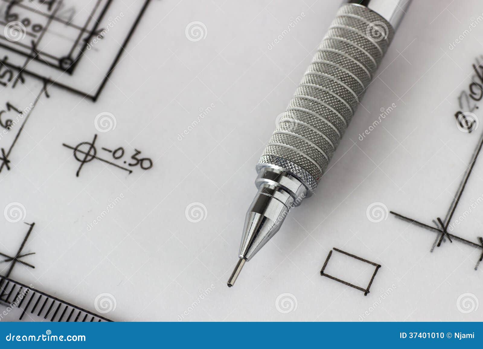 Mechanical Pencil on Drawing Stock Photo - Image of scheching, black