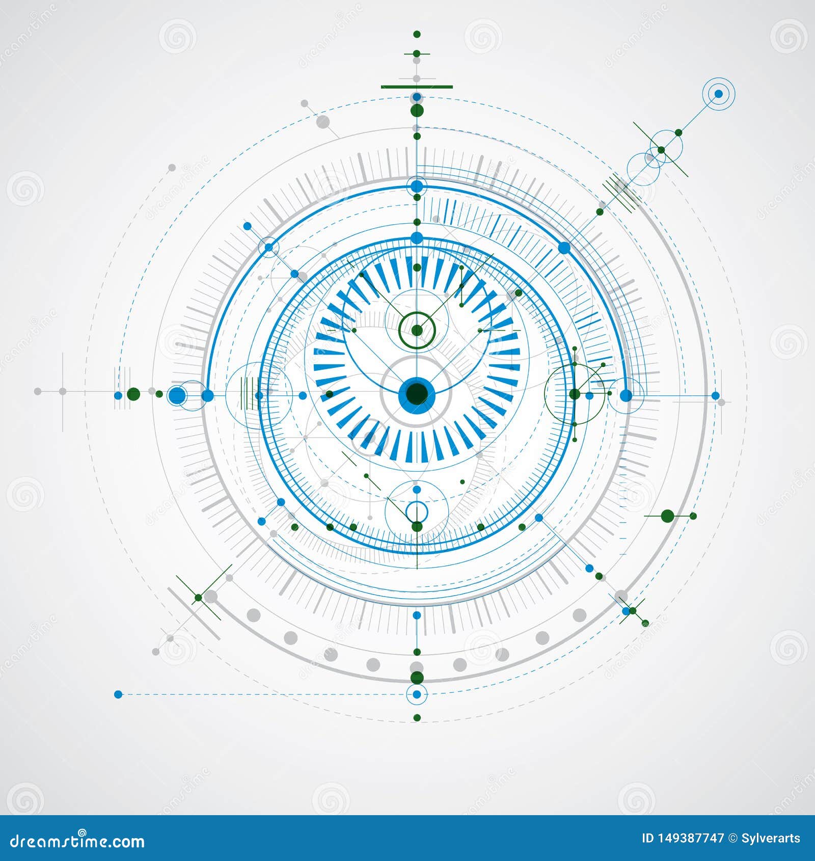 Mechanical Scheme Blue and Green Vector Engineering Drawing with Mechanical Scheme Blue and Green Vector Engineering Drawing with