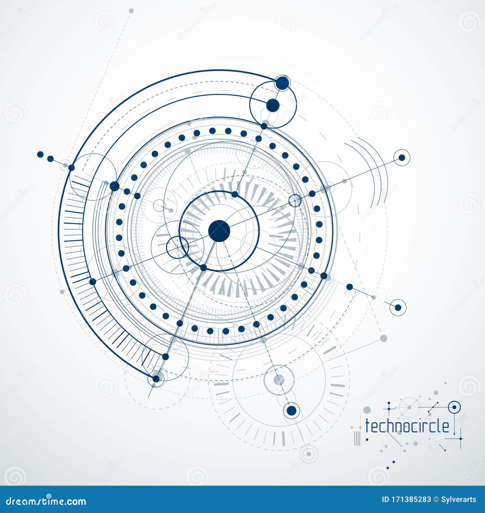 Mechanical Scheme Engineering Drawing with Circles and Geometric Parts Mechanical Scheme Engineering Drawing with Circles and Geometric Parts
