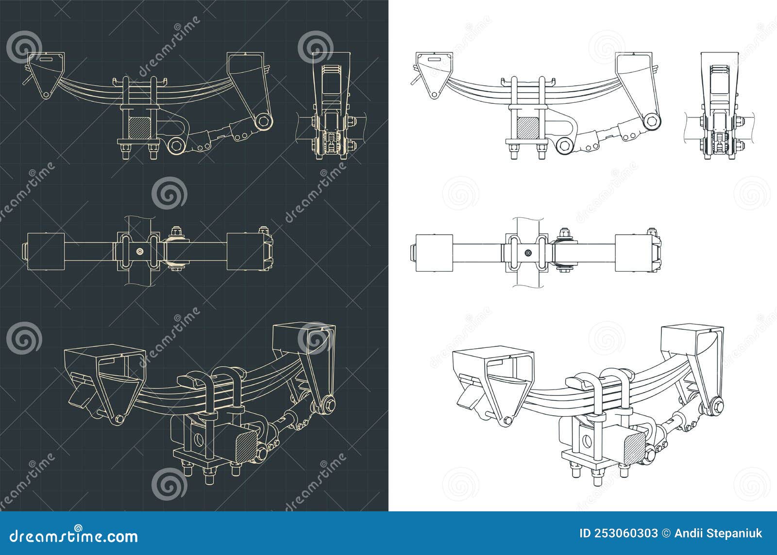 Mechanical Suspension Blueprints Stock Vector Illustration of steel