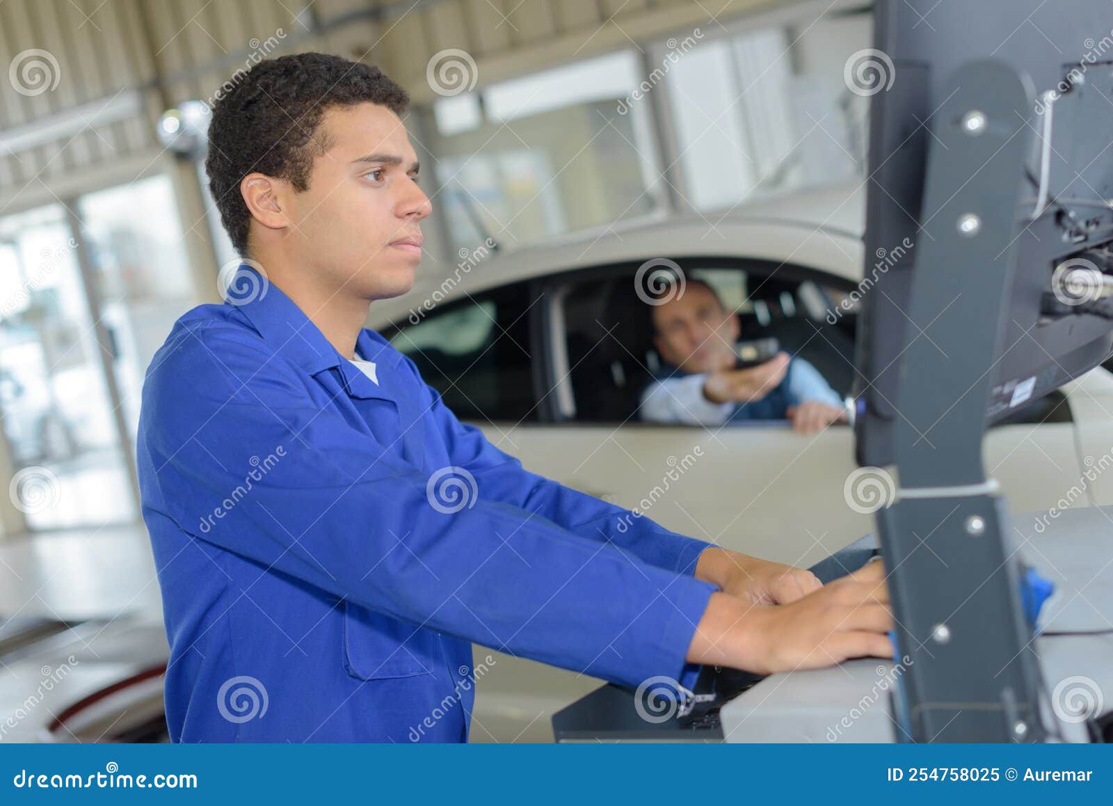 Mechanics Working in Vehicle Test Station Stock Image Image of