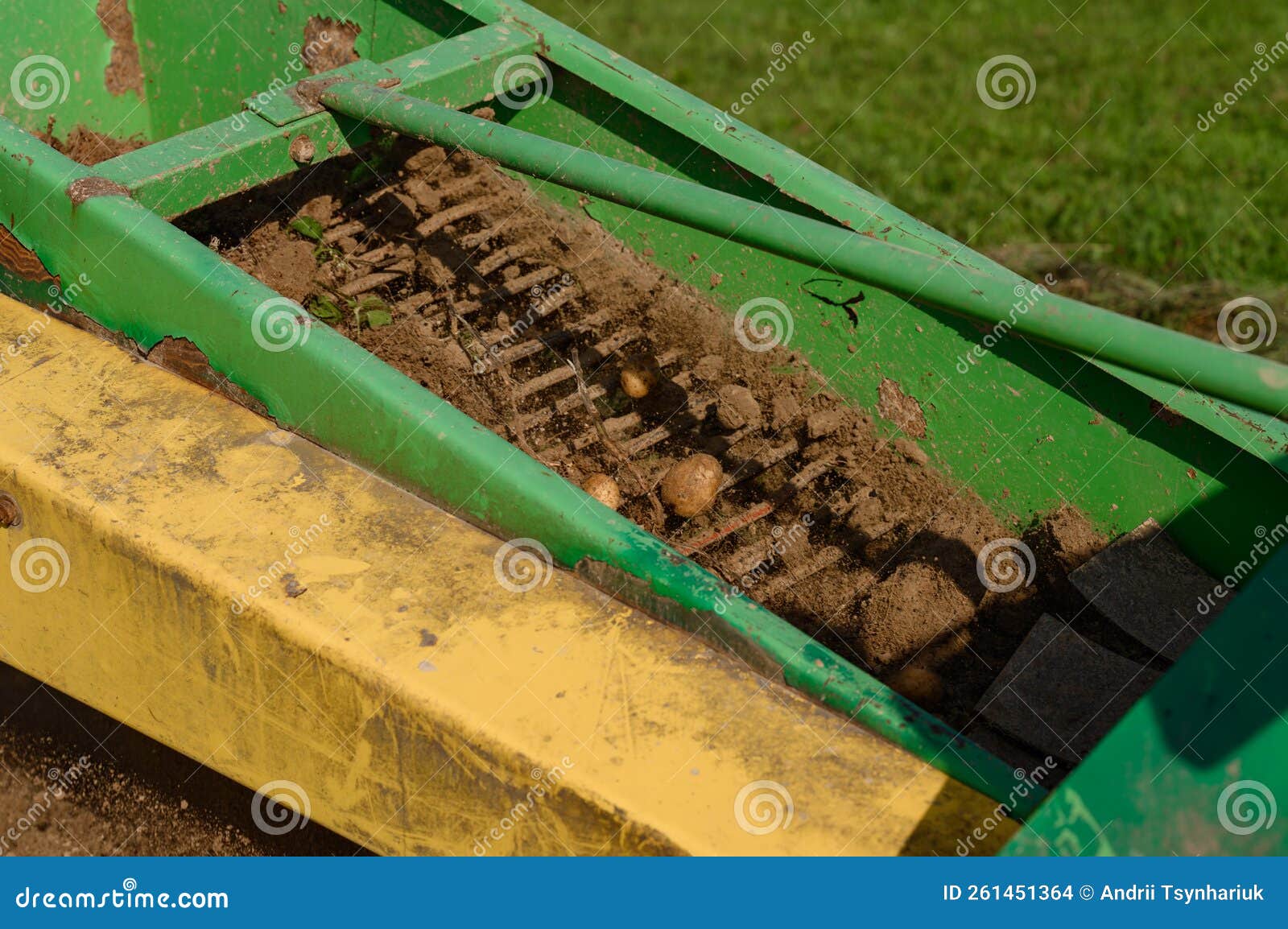 A Mechanized Method of Harvesting Potatoes in the Village. Stock Photo