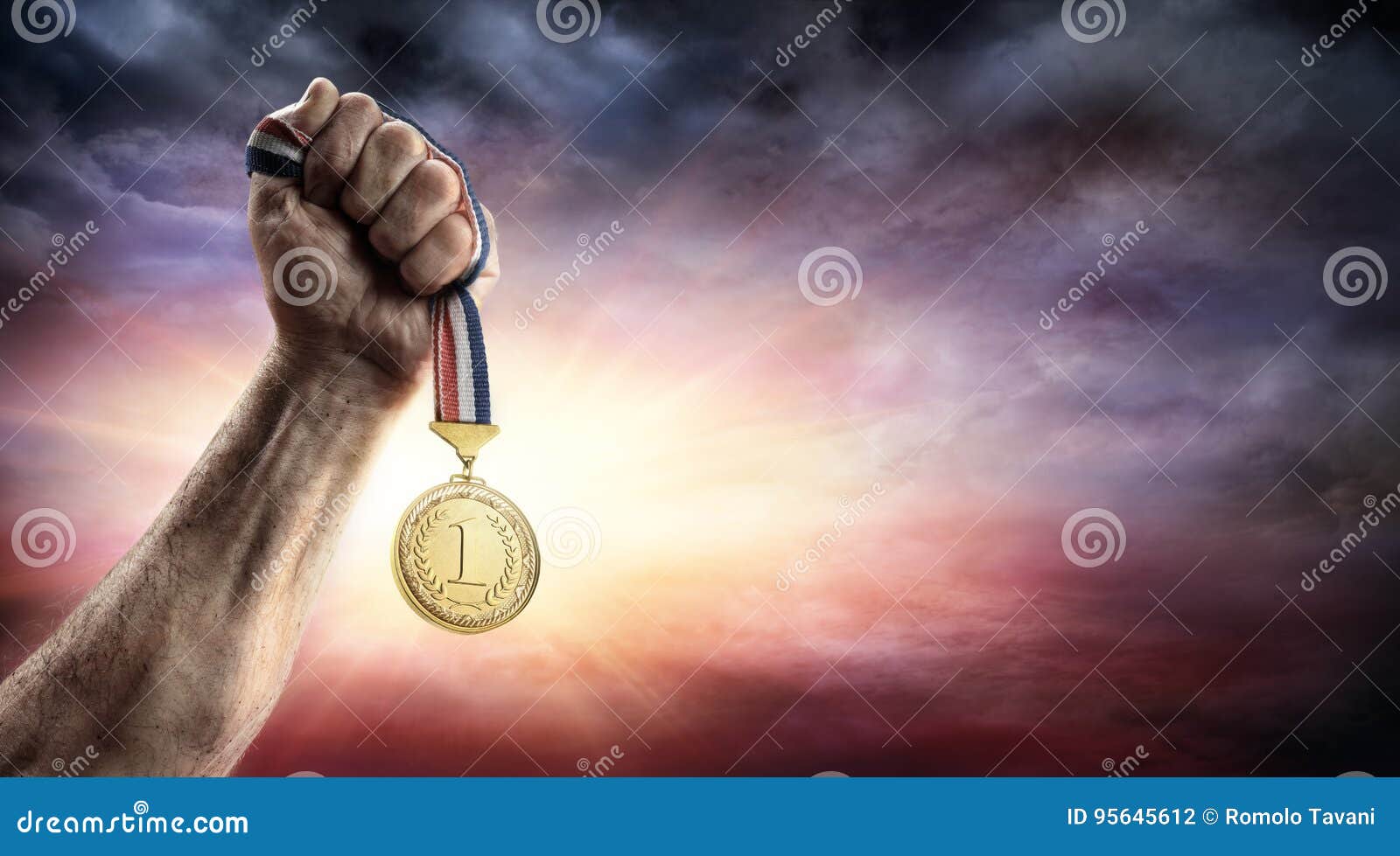 medal of first place in hand