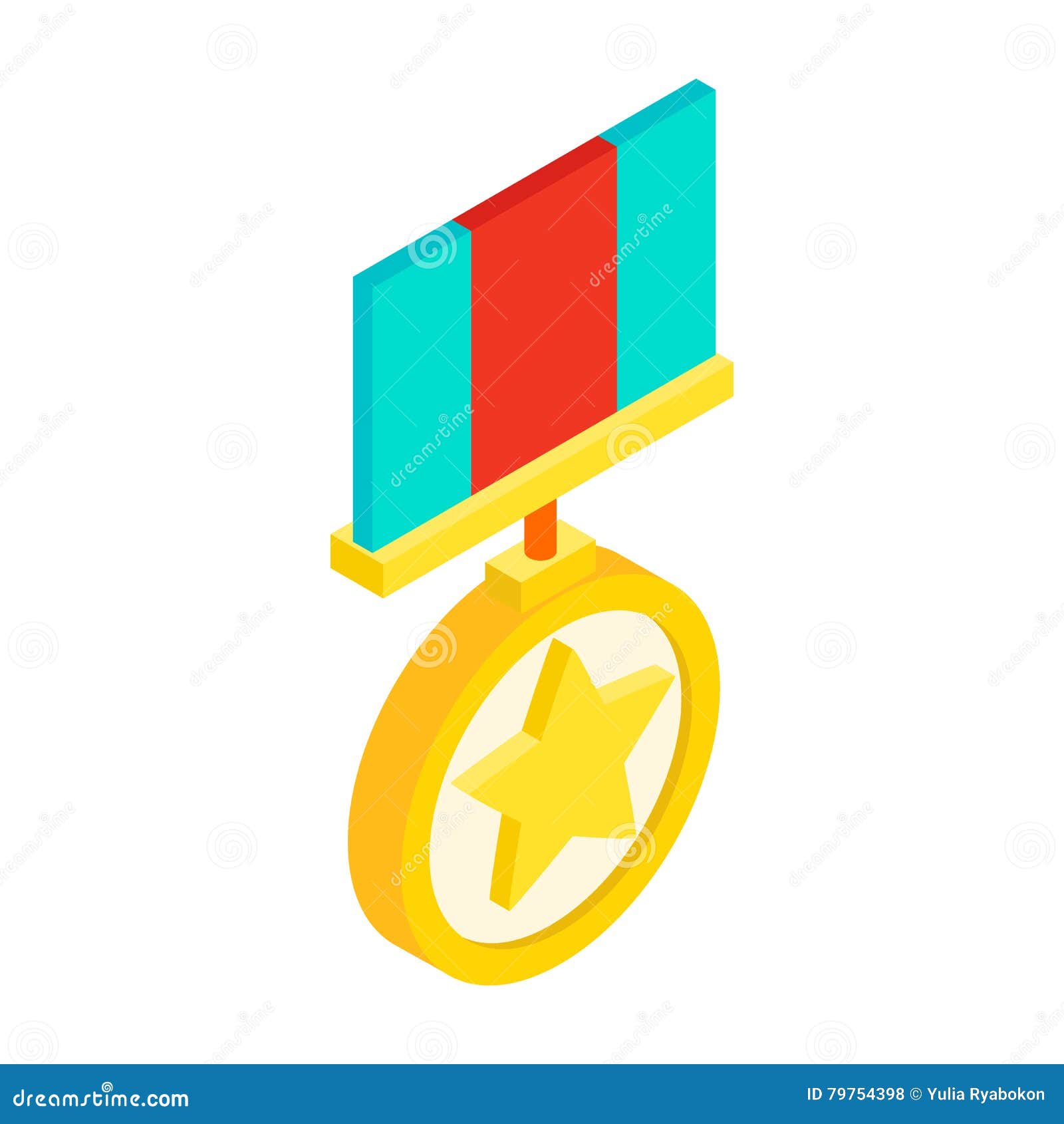 Medal with star isometric 3d icon on a white background