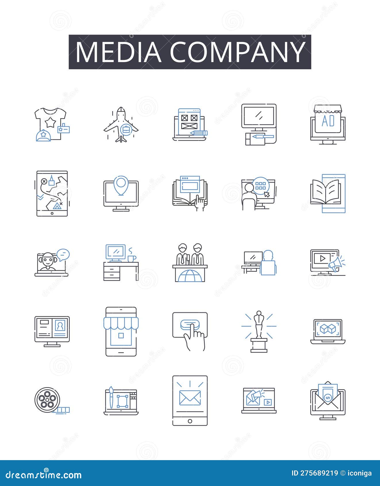 Media Company Line Icons Collection. Incorporation, Business, Entity