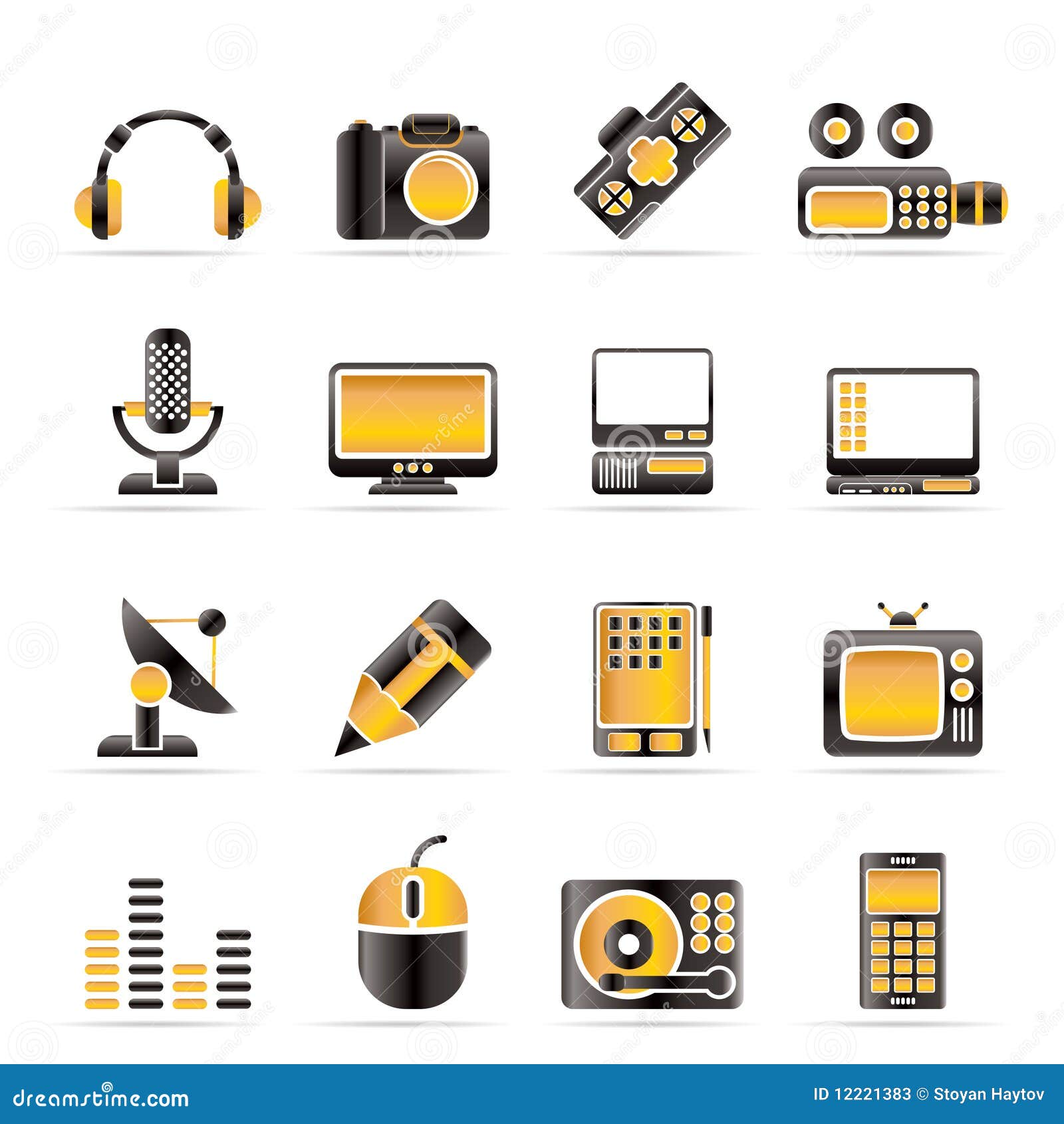 Media equipment icons stock vector. Illustration of note 12221383