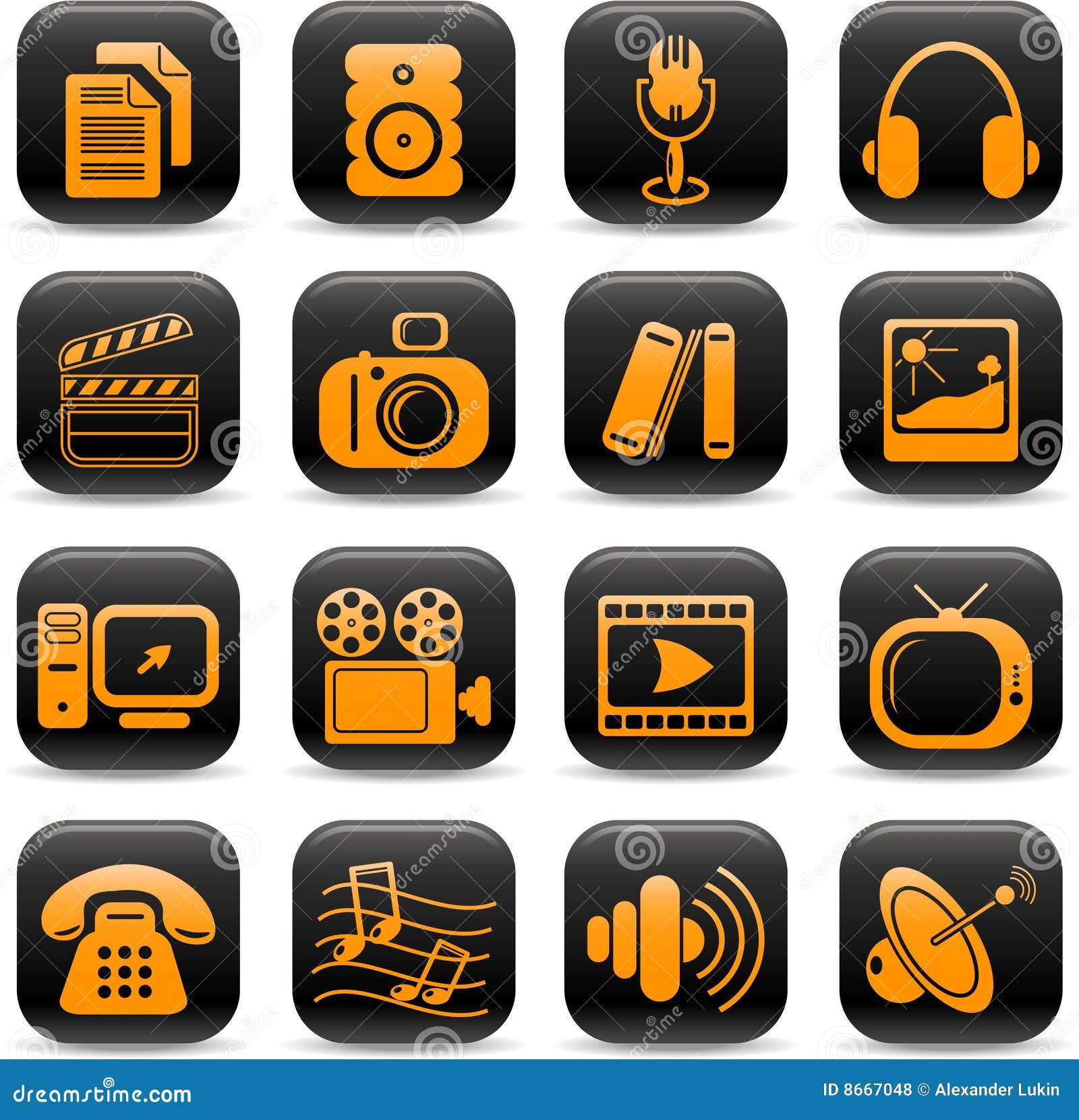 Media icons stock vector. Illustration of buttons, communications 8667048