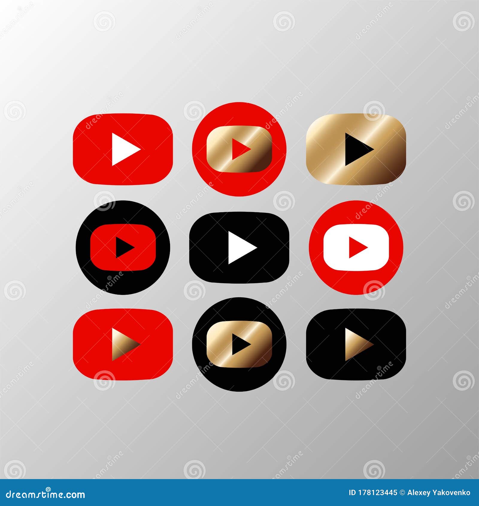 Media Player Button Icon Set In Black Red Gold Color On An Isolated White Background Eps 10 Vector Editorial Image Illustration Of Cinema Design