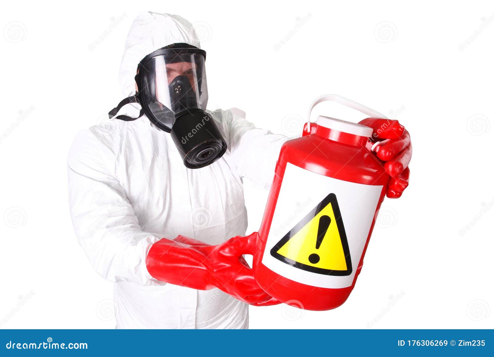 Medic in Hazardous Materials Protective Suit with Red Box for Hazardous