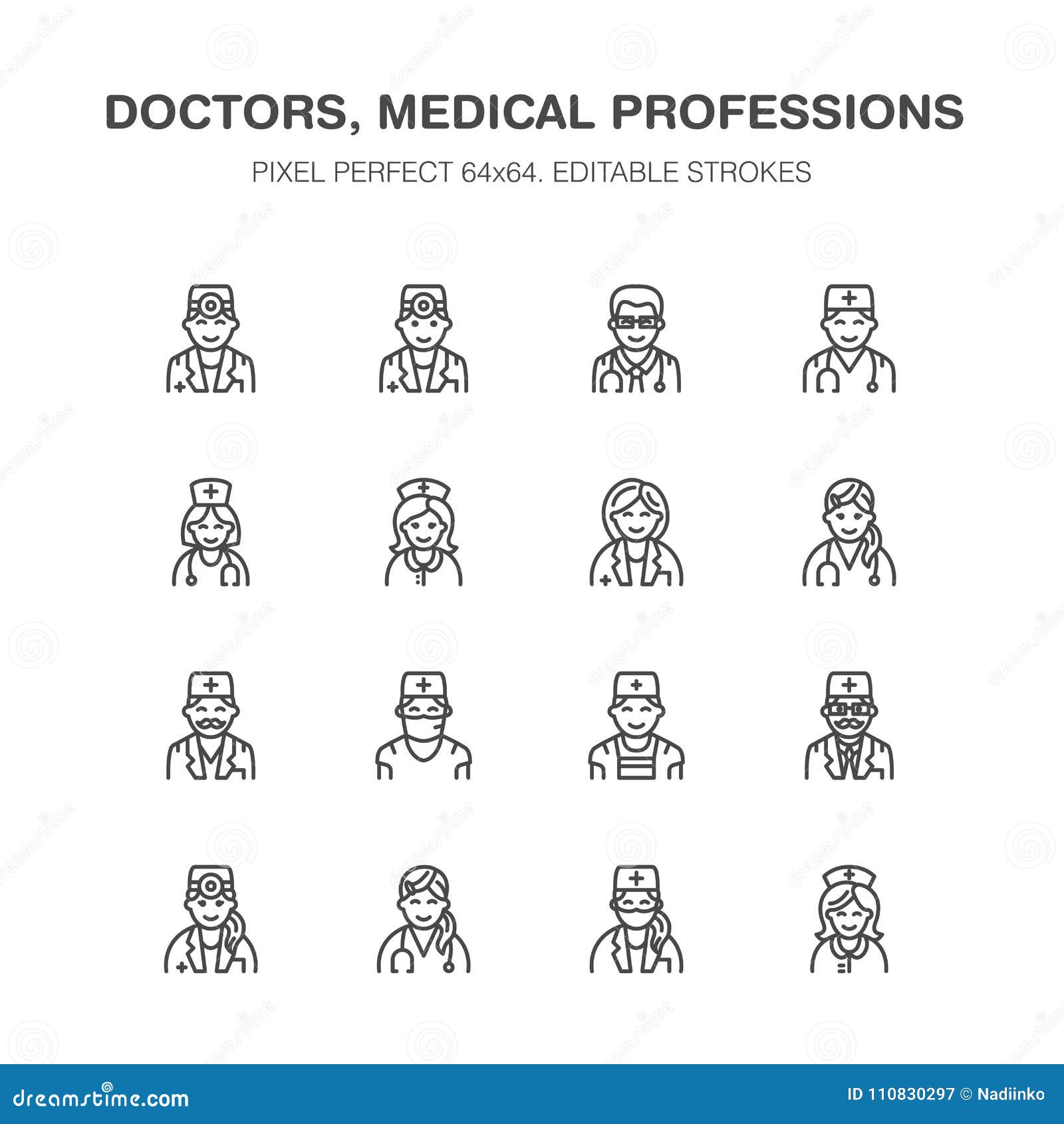Desenho de profissão. médico, enfermeiro e cirurgião