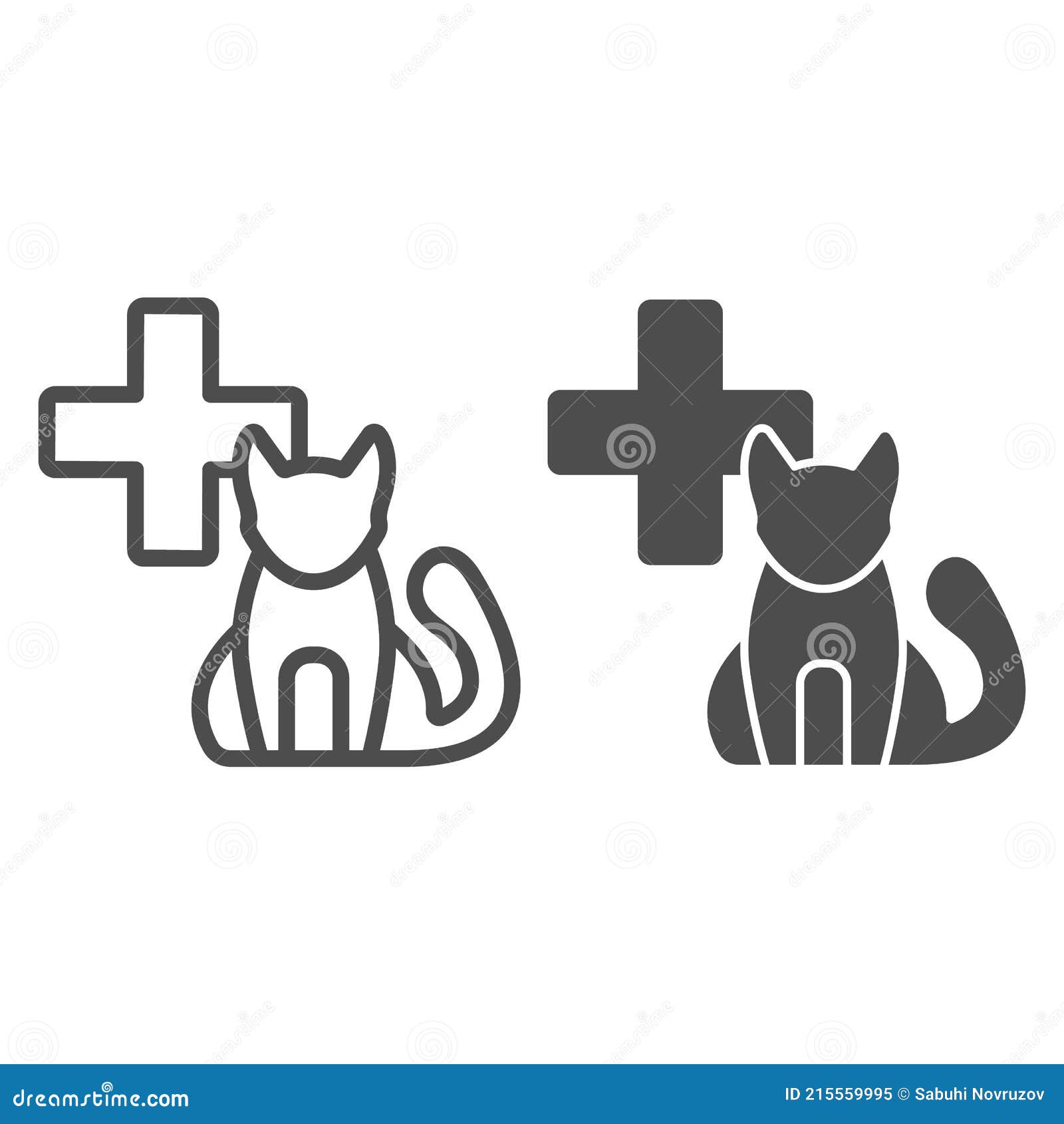 Medical Aid Sign and a Cat Line and Solid Icon, Animal Hospital Concept,  Veterinary Symbol on White Background Stock Vector - Illustration of  natural, domestic: 215559995