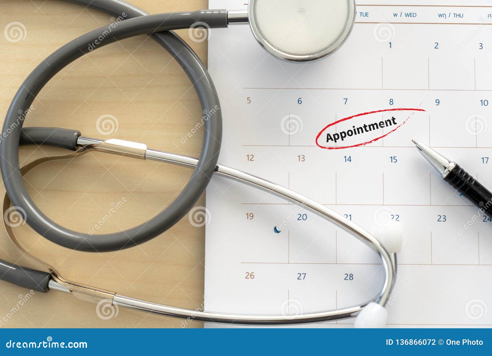 medical appointment book in the calendar stethoscope and calendar schedule to check up