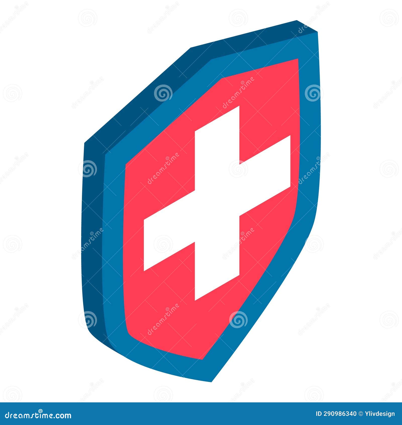 Medical Assistance Icon Isometric Vector. Shield with White Cross Image