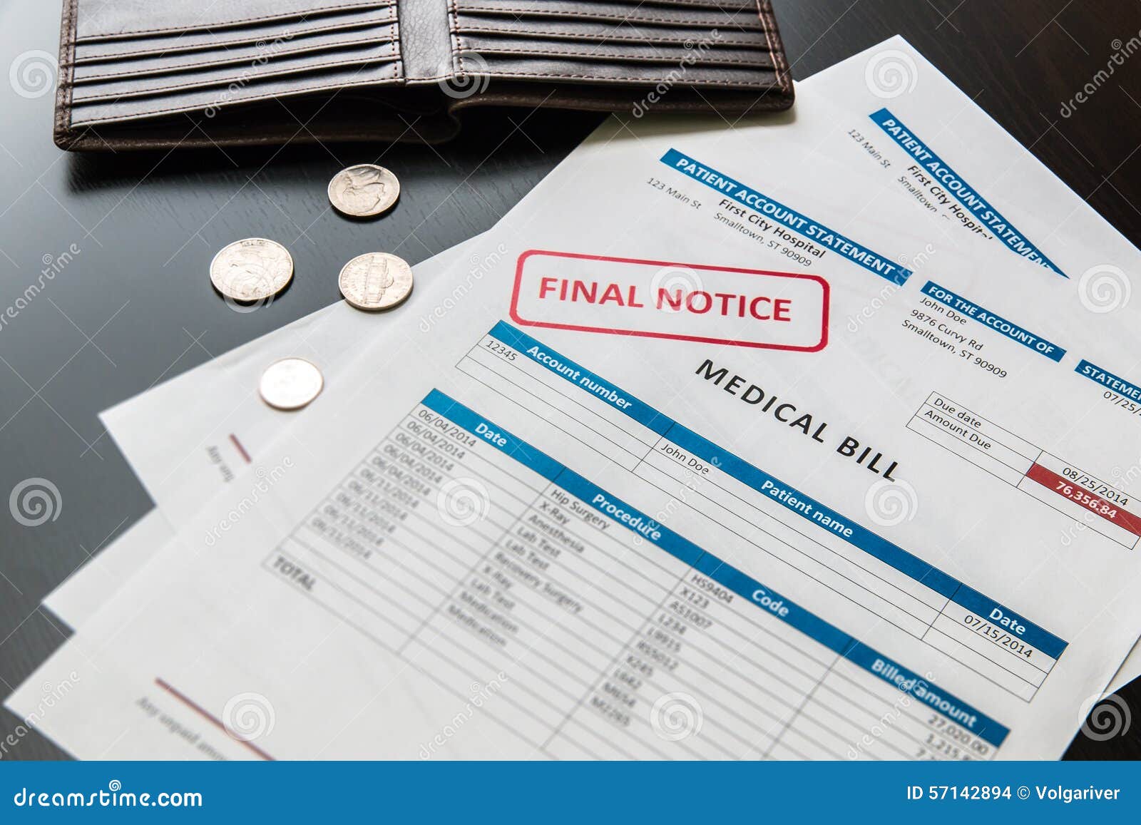 medical bill from the hospital, concept of rising medical cost.