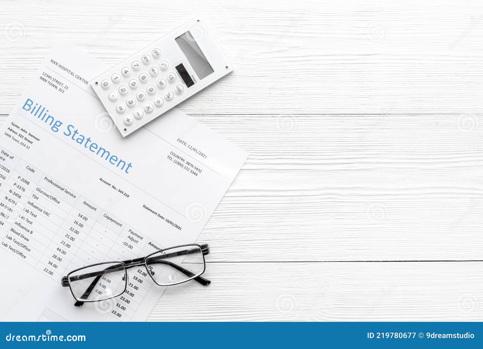 medical billing statement with calculator. payment for hospital service