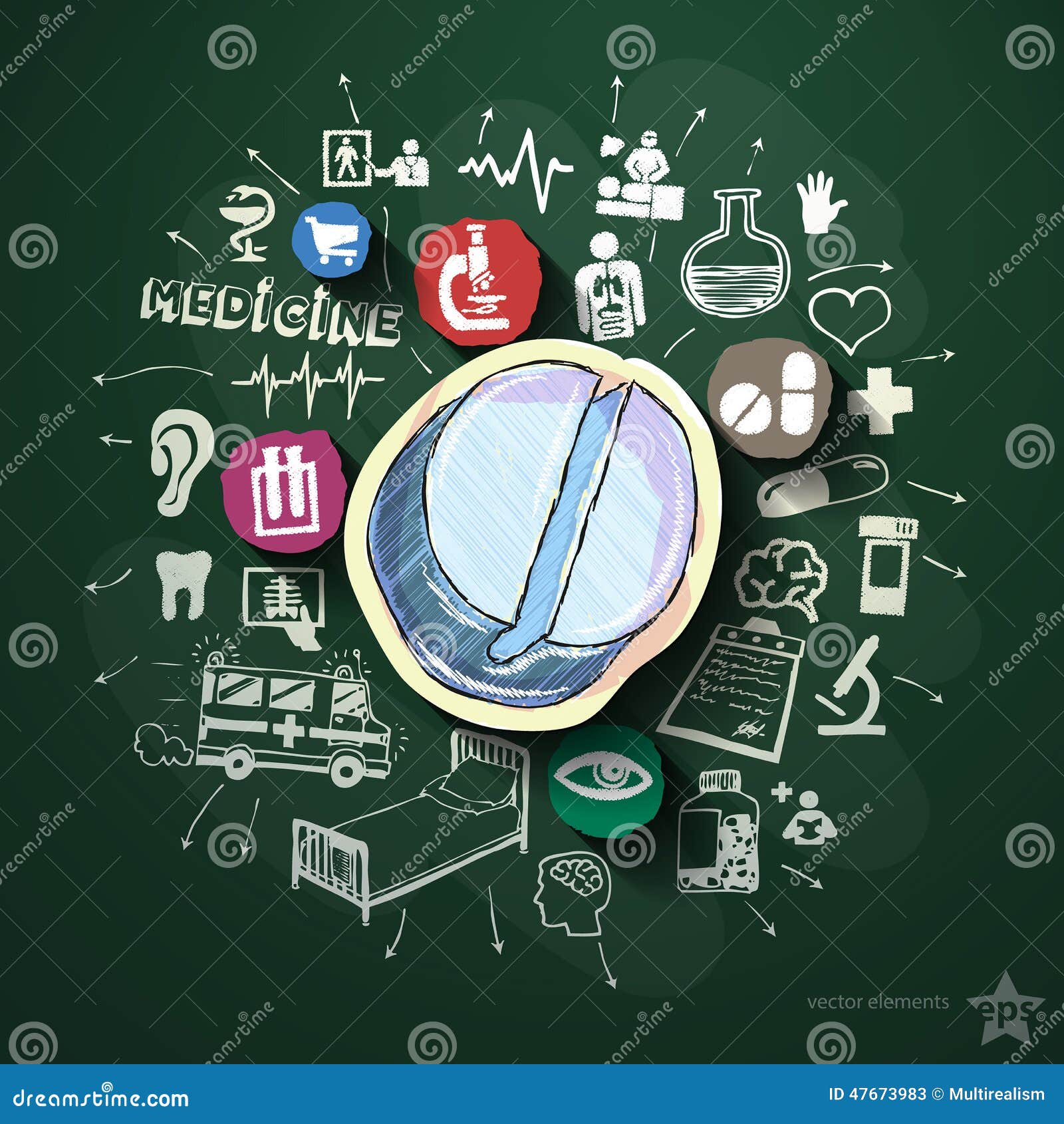 Medical Collage with Icons on Blackboard Stock Vector Illustration of