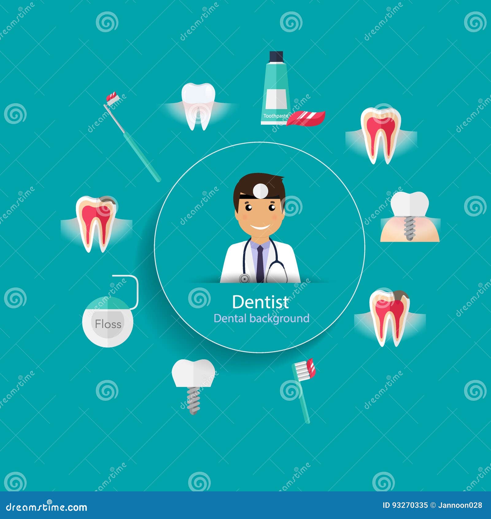 Medical dental background design. Dentist with teeth. Vector illustration