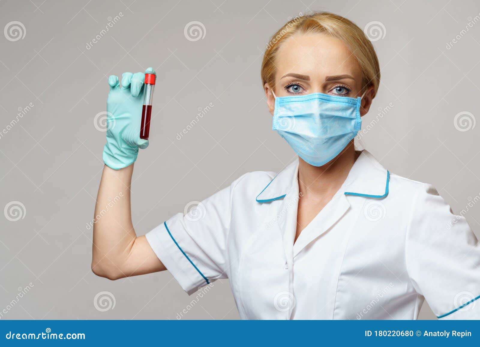 Medical Doctor Nurse Woman Wearing Protective Mask and Gloves - Holding ...