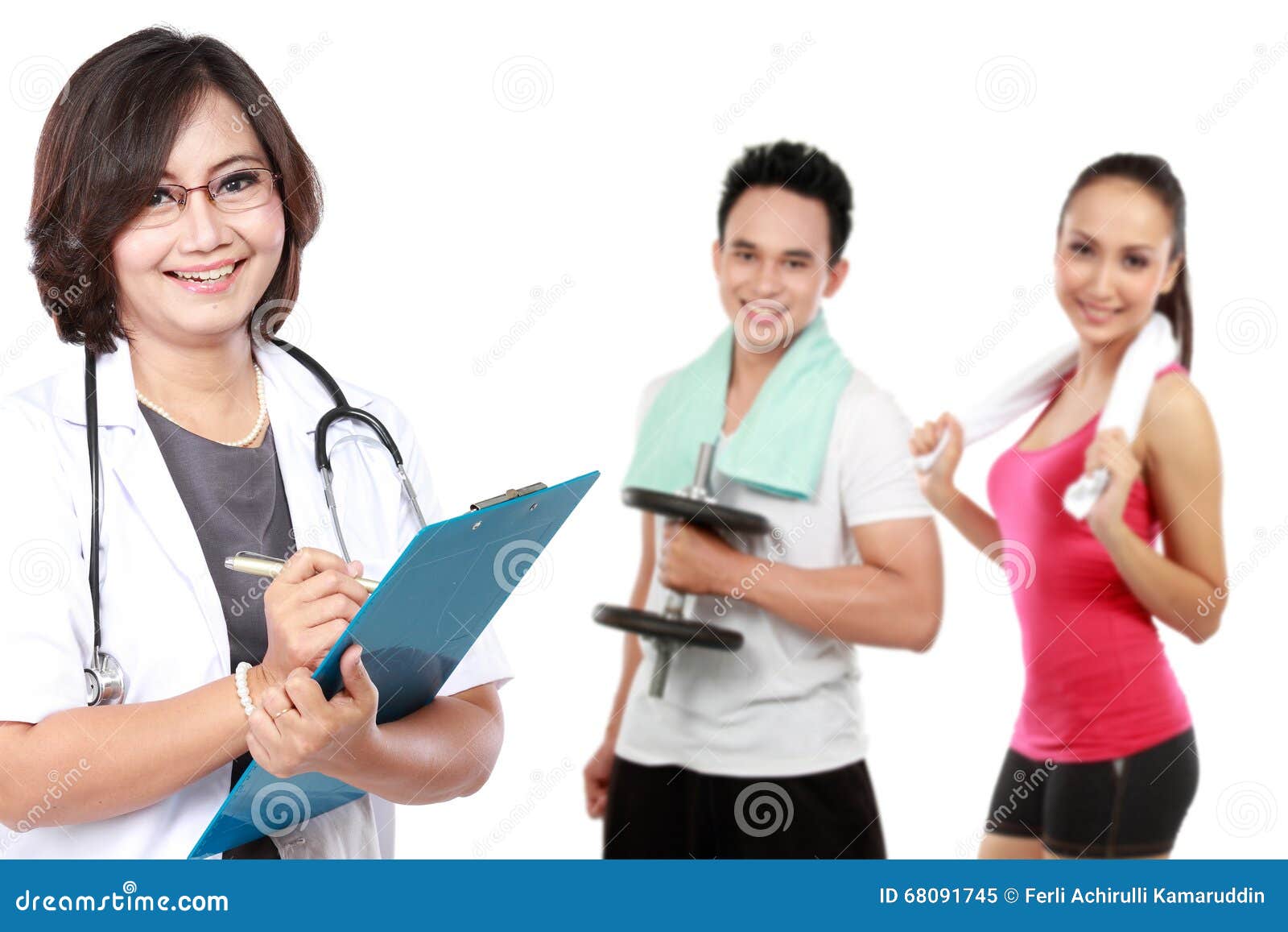 Medical Doctor and People Doing Exercise at the Background Stock Image