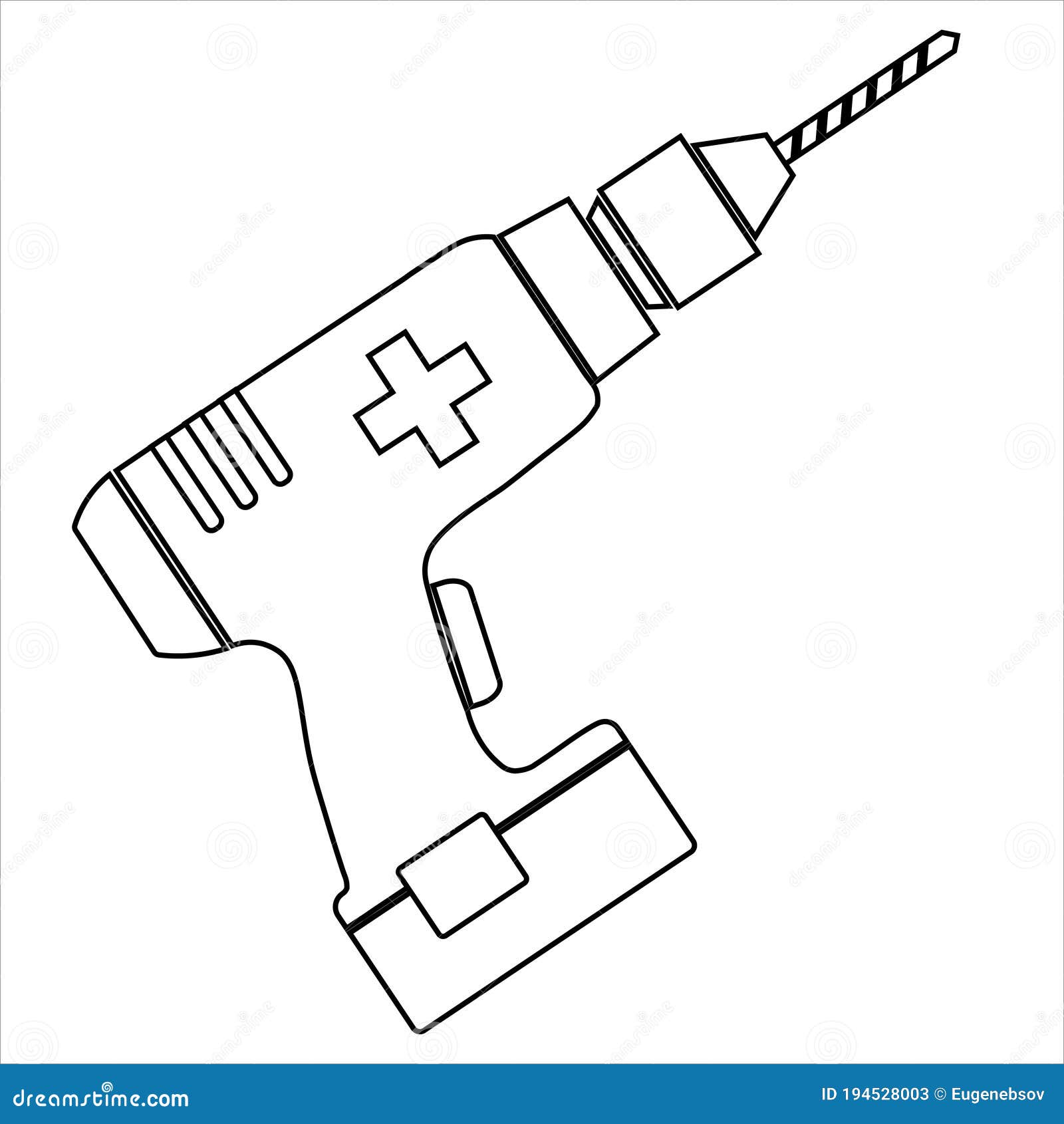Medical Drill, Hand Tool, Simple Flat Design Stock Vector Illustration of health, battery