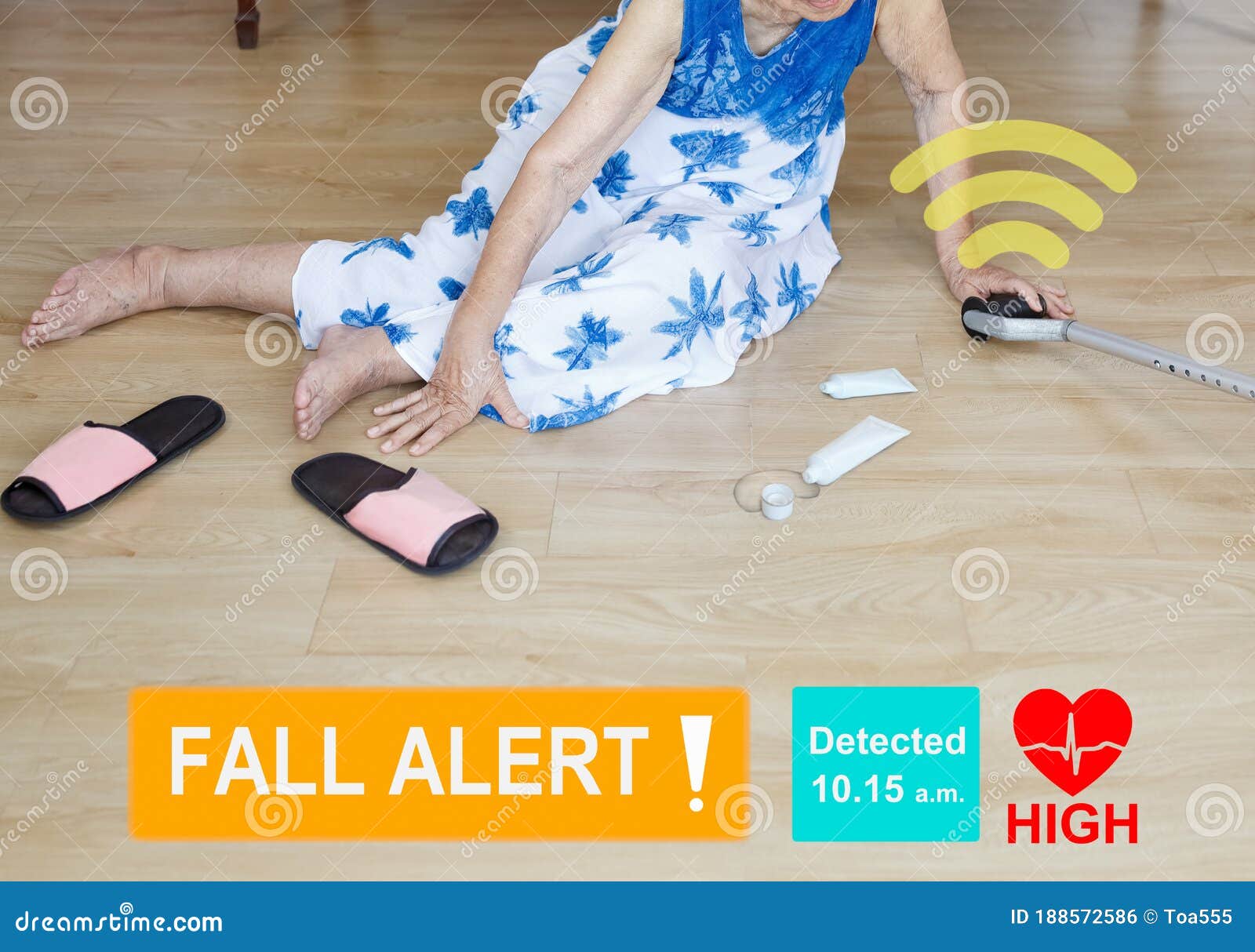 medical fall accident detection is alert that elderly woman falling in bathroom