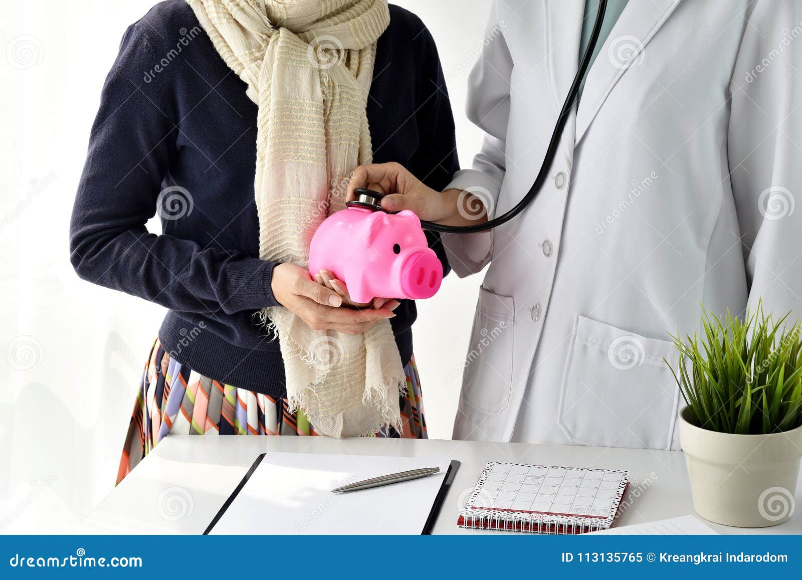 medical financial check up with a stethoscope, money savings for healthcare treatment.