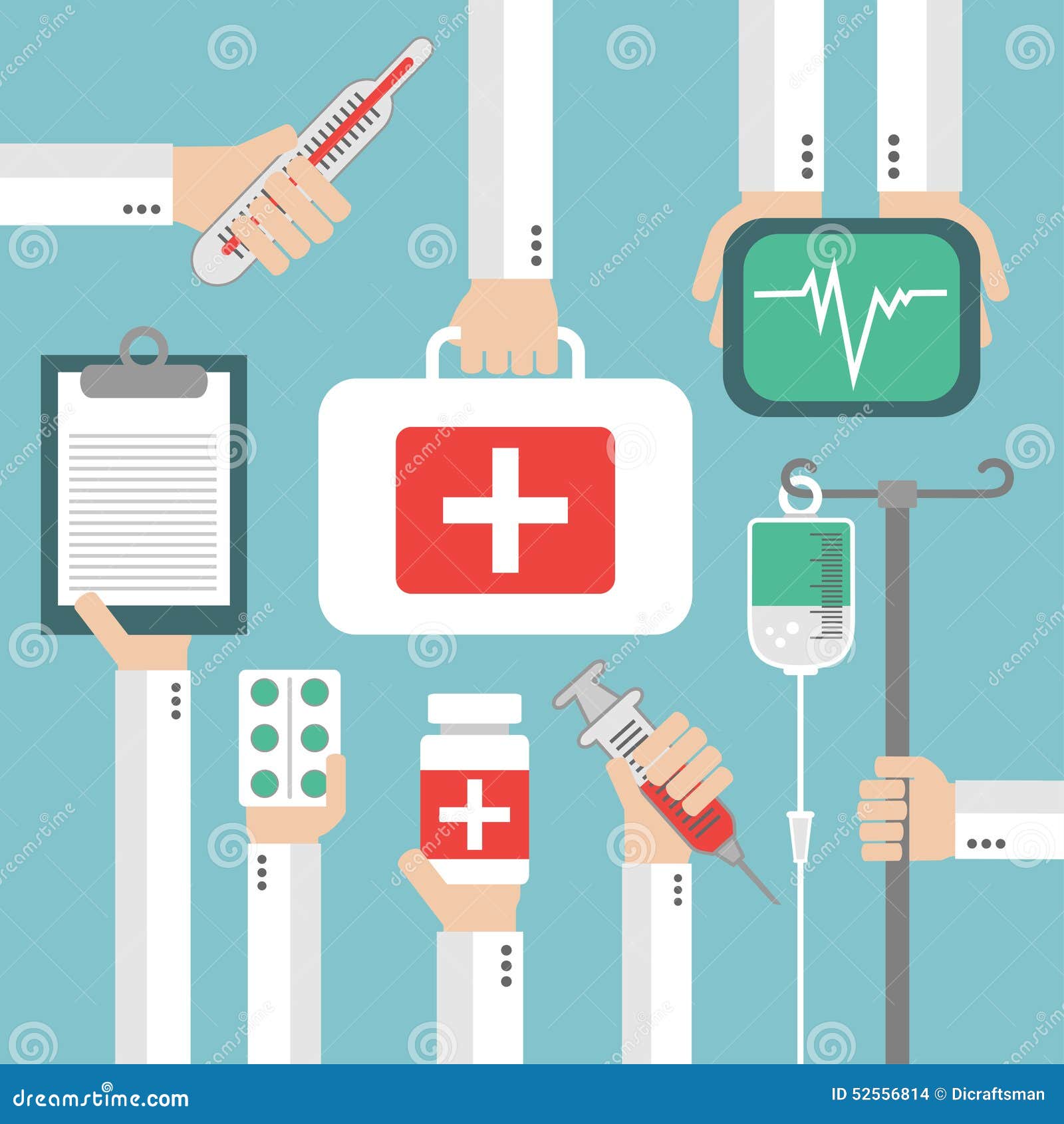 Medical Flat Background with Hand Stock Vector - Illustration of hand ...