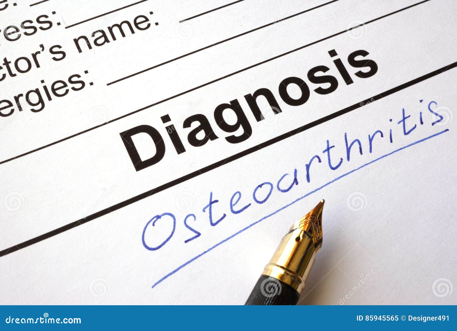 Medical Form with Diagnosis Osteoarthritis. Stock Image Image of