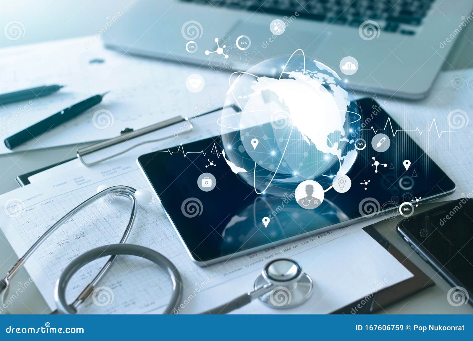 medical global networking and healthcare global network connection on tablet, medical technology