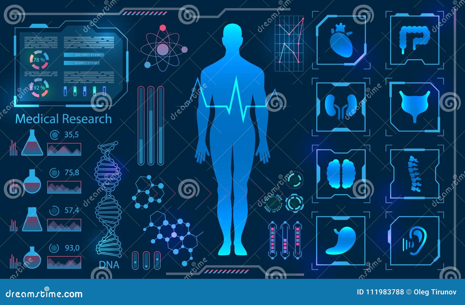 medical health care human virtual body hi tech diagnostic panel, medicine research