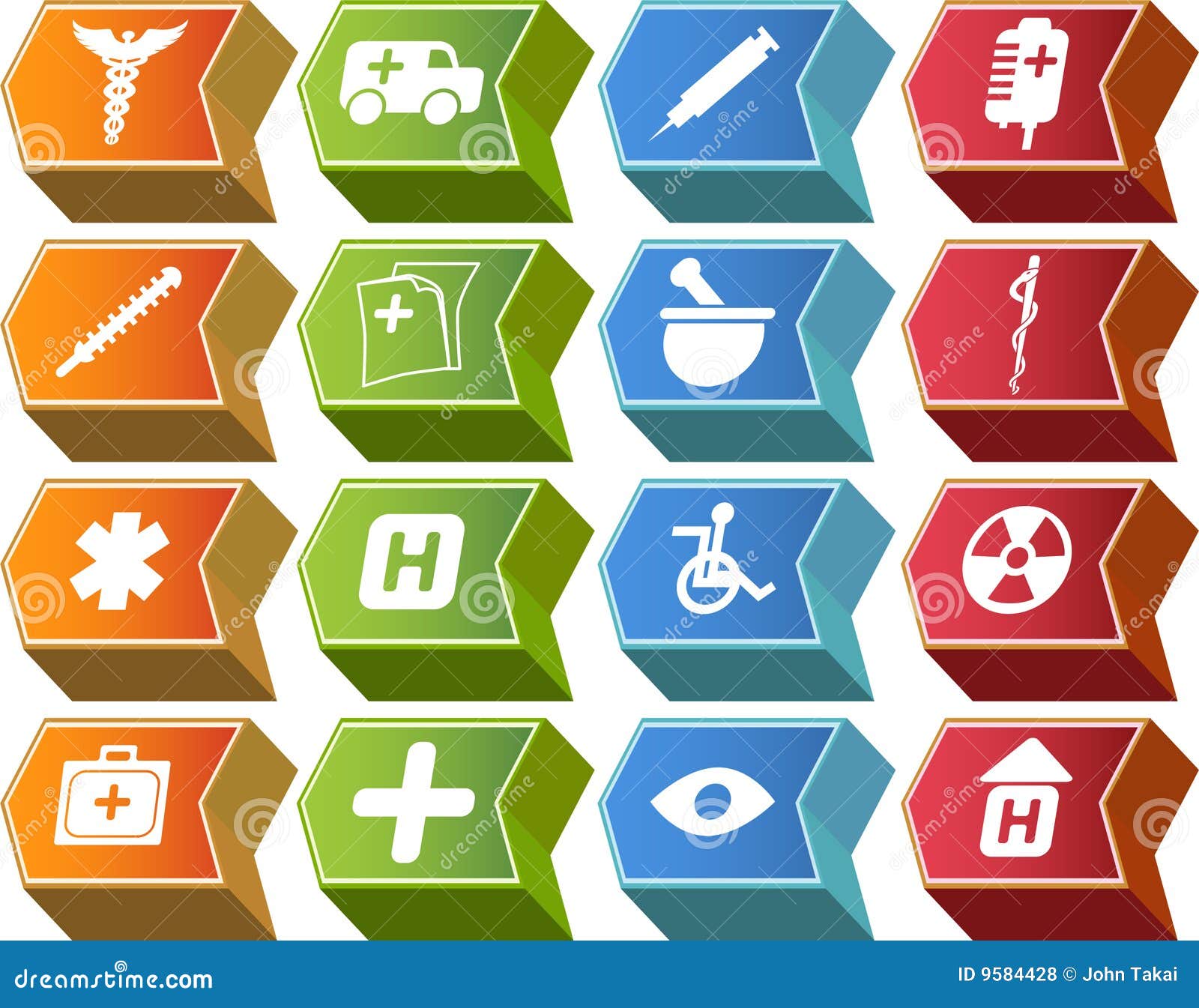 Medical Icon Set 3D Arrow Button Series Stock Vector Illustration