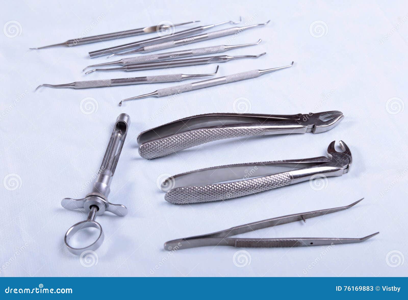 Medical Instruments for Dentists on Blue Table Stock Image Image of