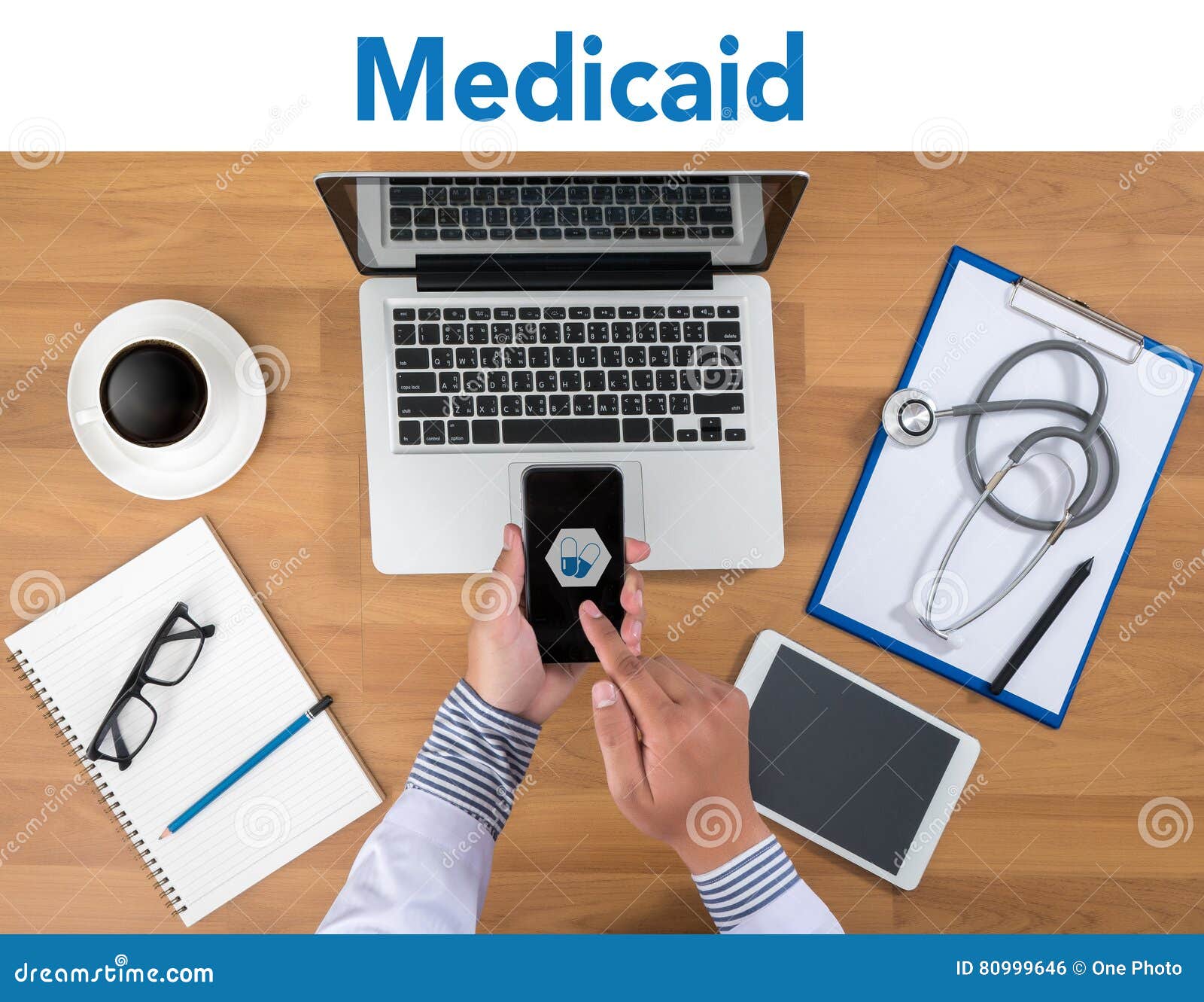medical insurance and medicaid and stethoscope.