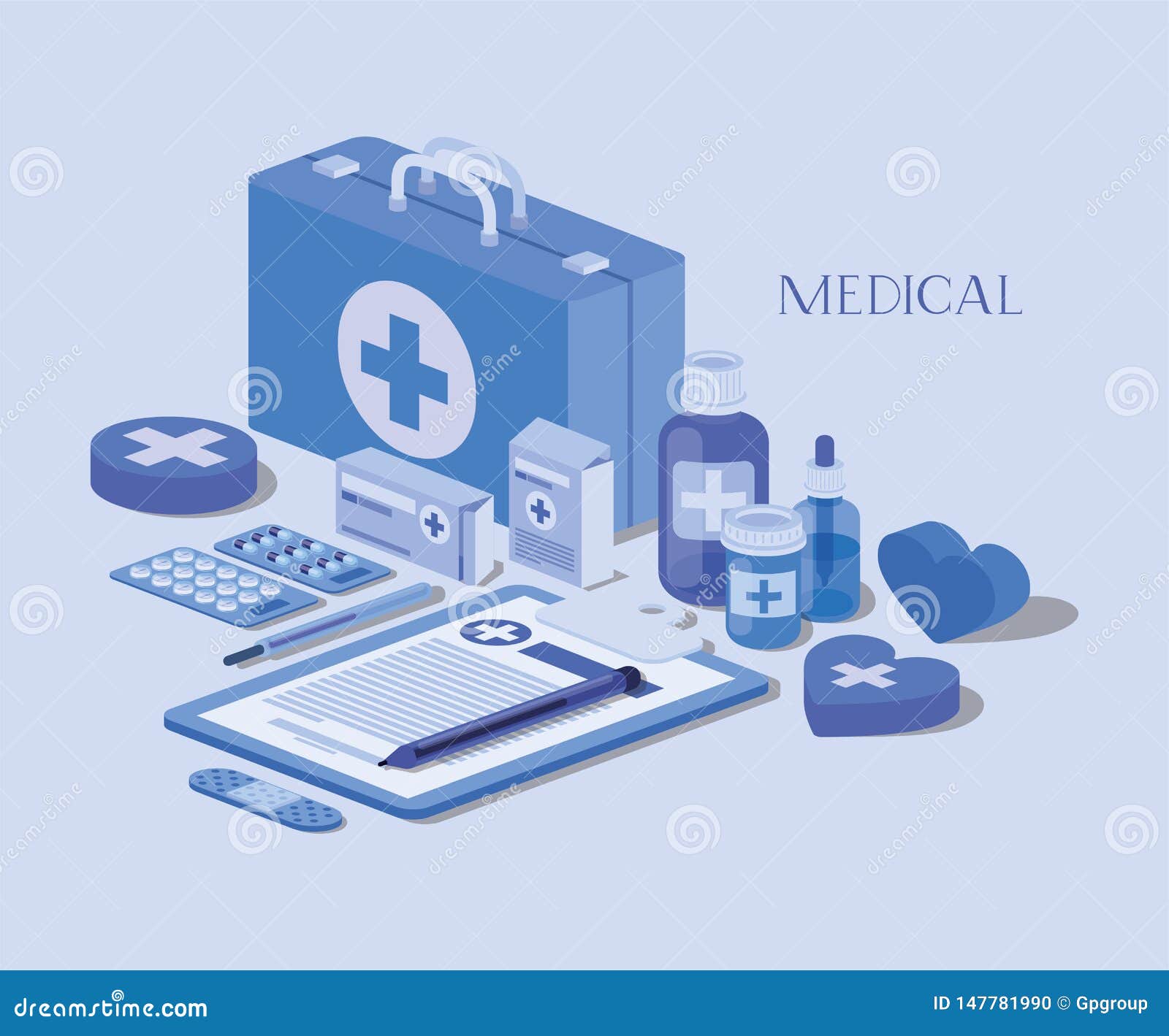 Medical Kit With Order In Checklist And Set Icons Stock Vector ...