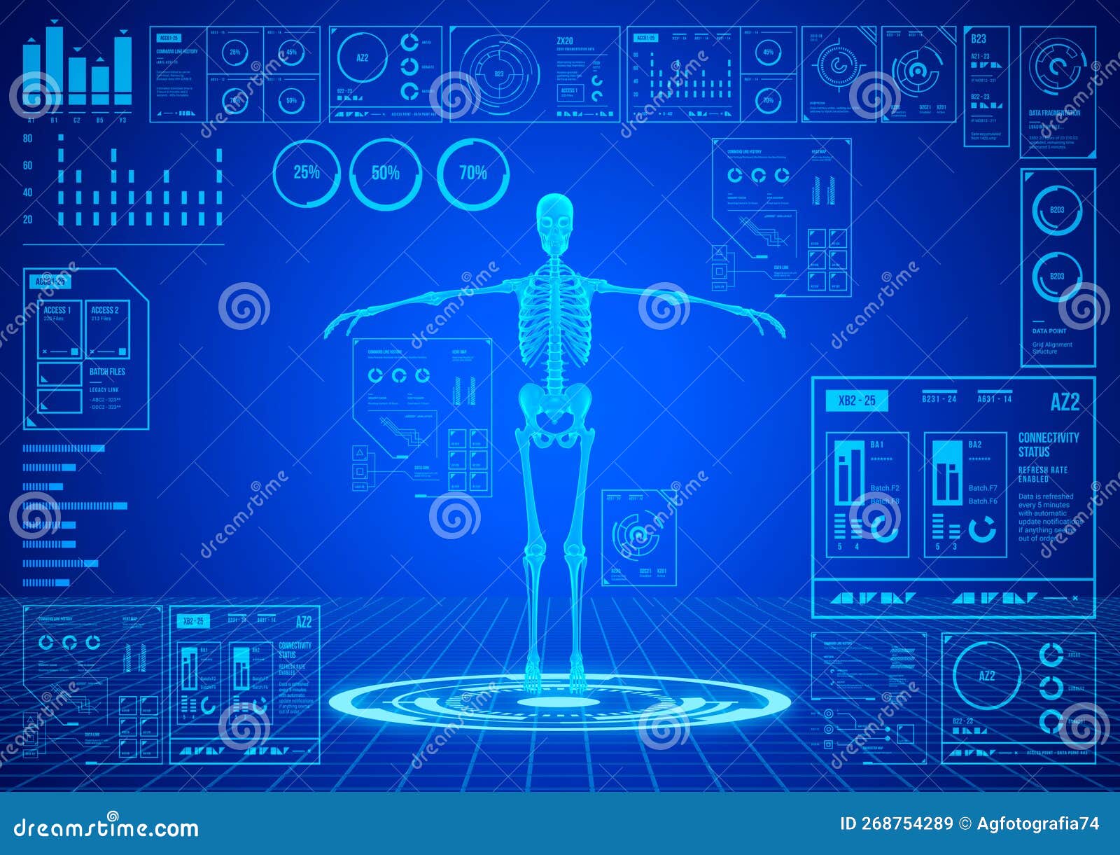 medical orthopedics interface hud human hologram scan bone structure analysis. bone densitometry. modern medical science