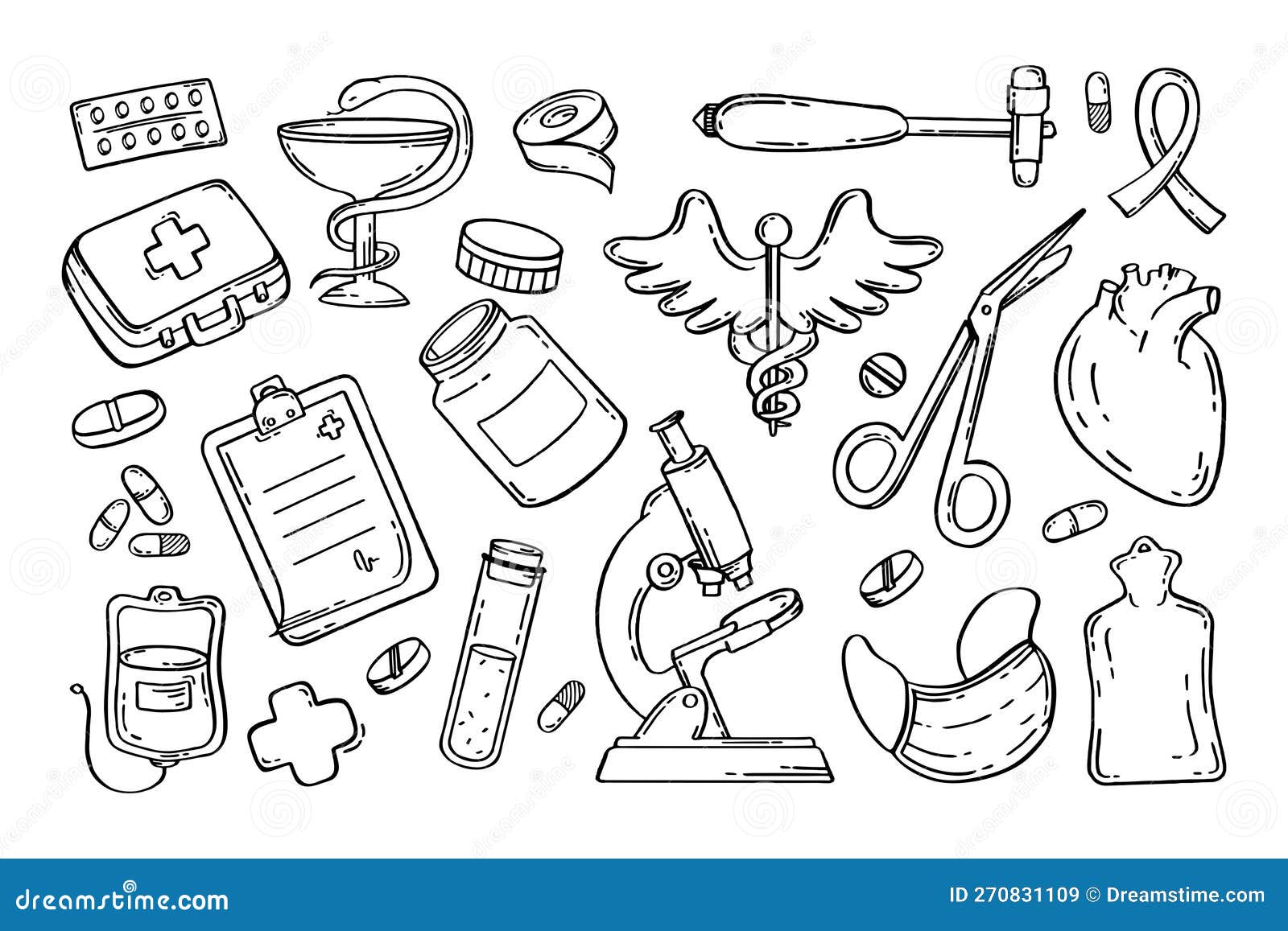 Medical Pharmaceutical Hospital Device Set of Drawings. Vector Illustration  of Medical Equipment, Hand Drawn Stock Vector - Illustration of doodle,  vial: 270831109