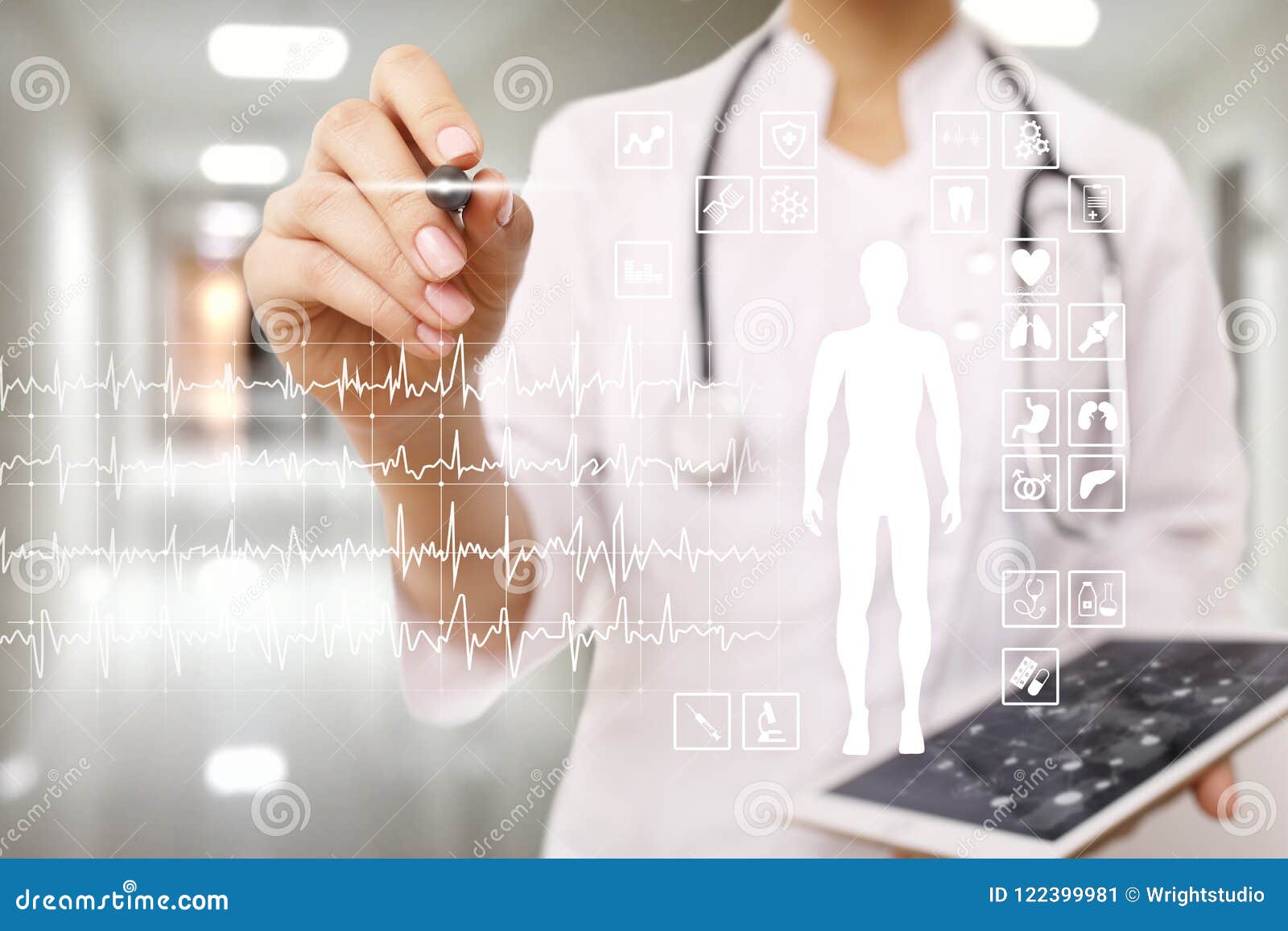 medical record diagram on virtual screen concept. health monitoring application.