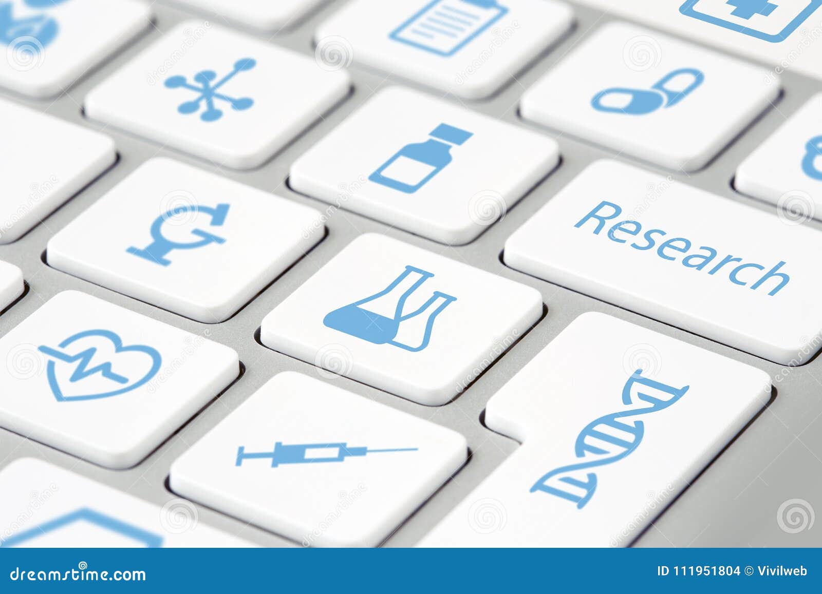 medical research icons on keyboard buttons
