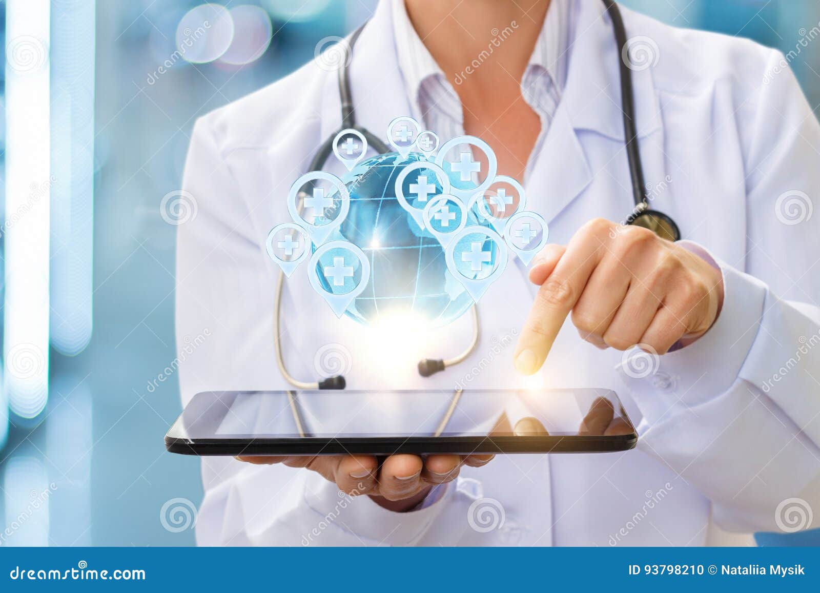 Medical Services Around the World in the Tablet. Stock Photo Image of