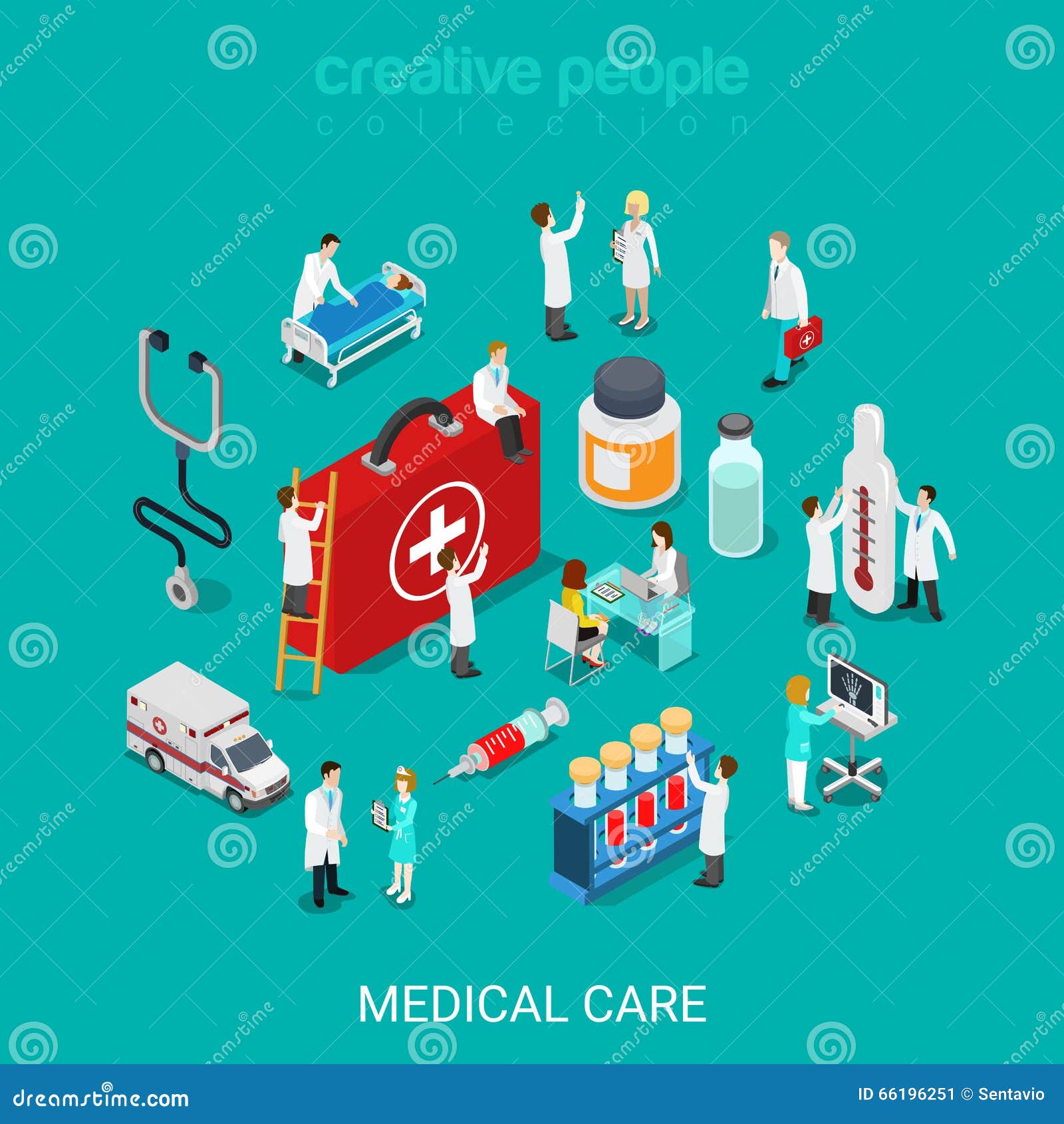 medical services doctor nurse first aid kit flat 3d isometric